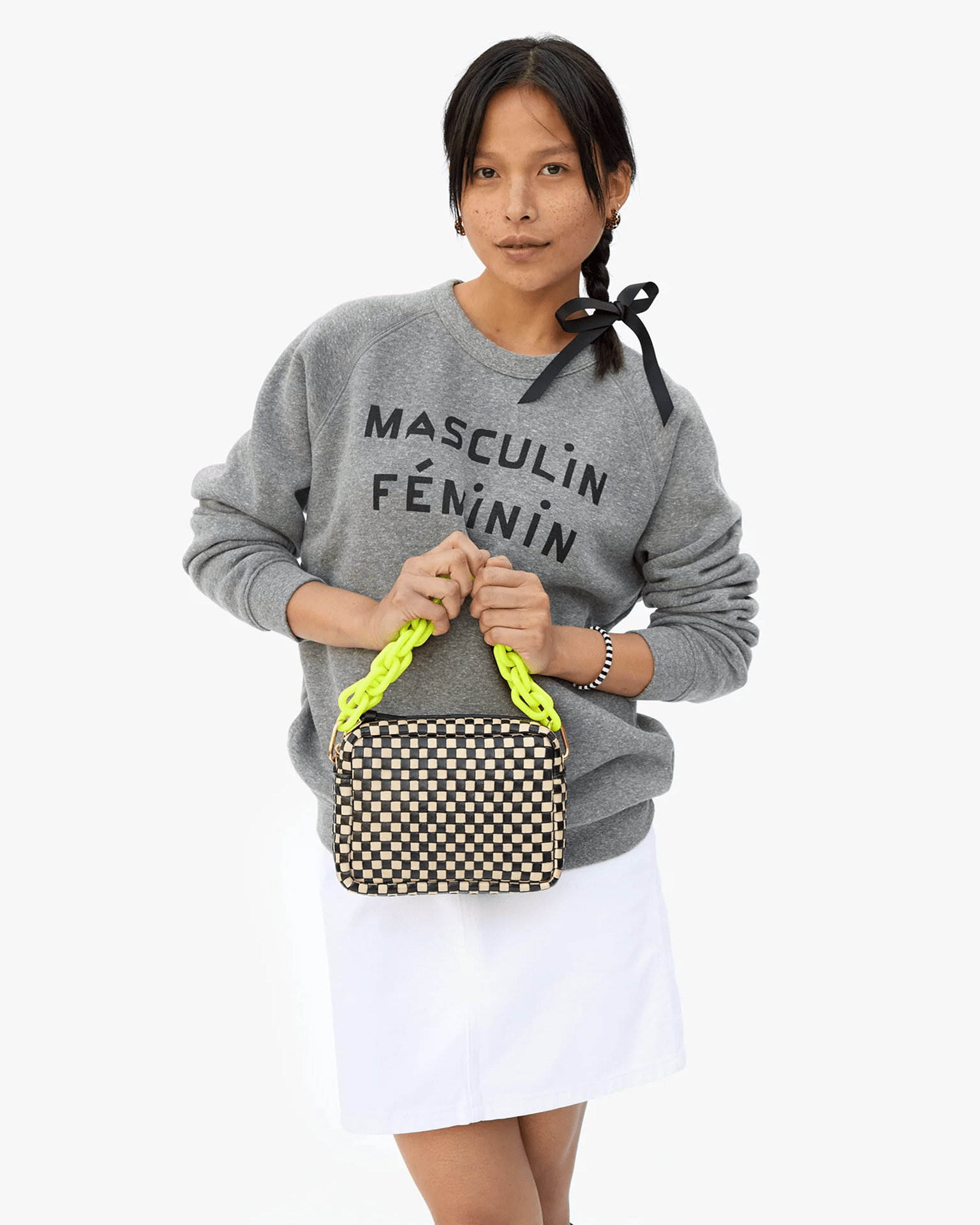 Midi Sac in Black & Cream Woven Checker