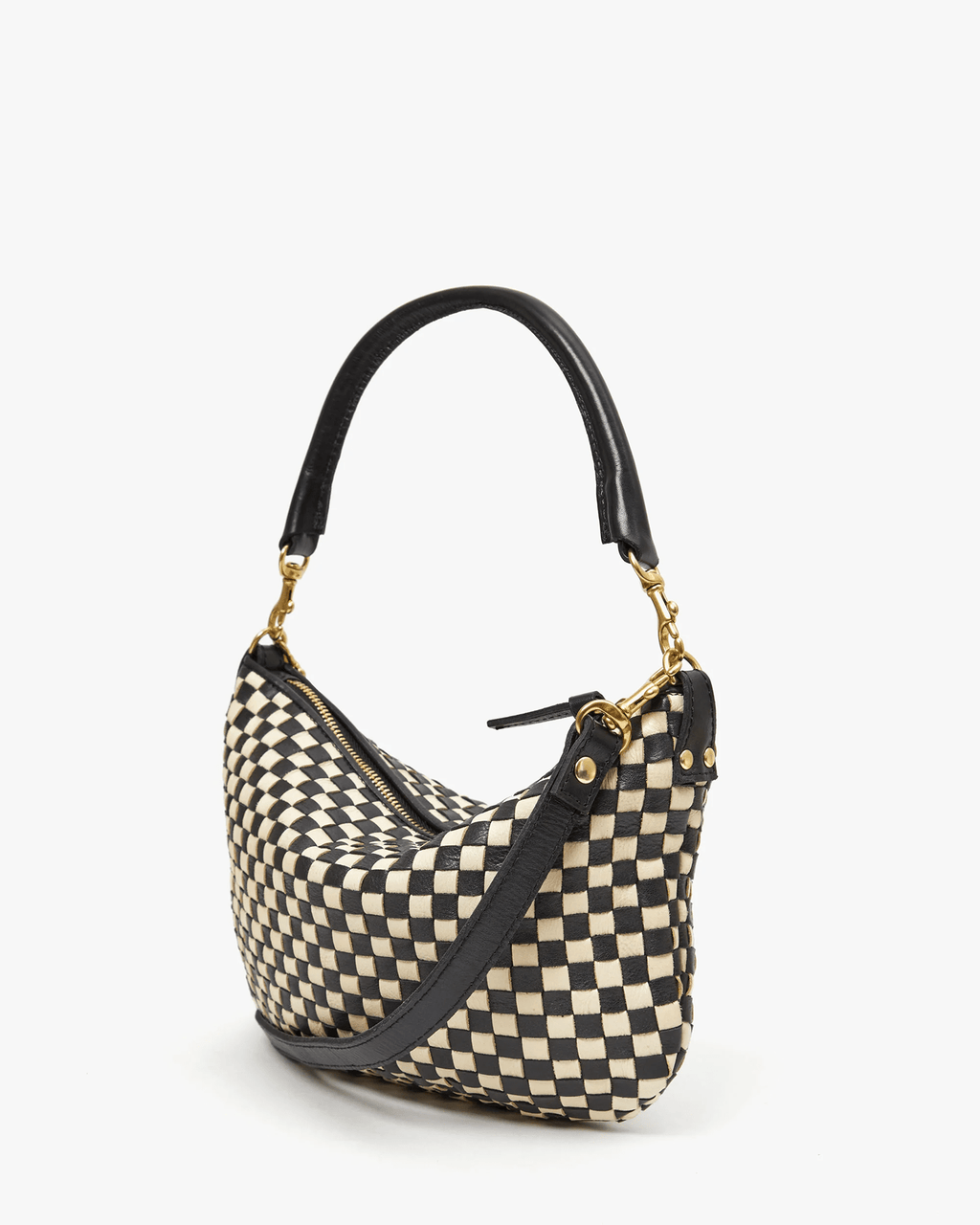 Woven Checker Petit Moyen Messenger in Black & Cream