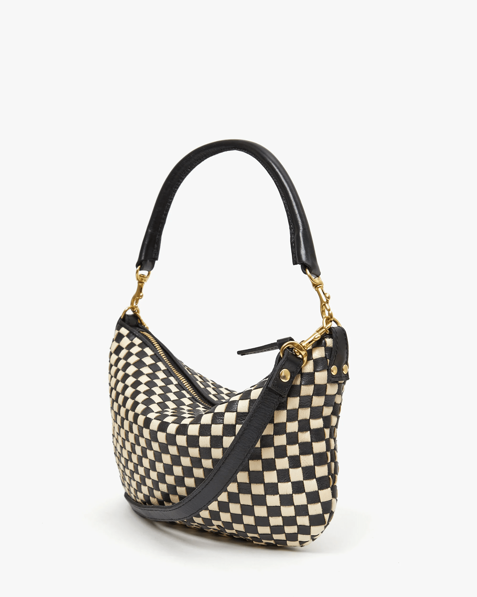 Woven Checker Petit Moyen Messenger in Black & Cream