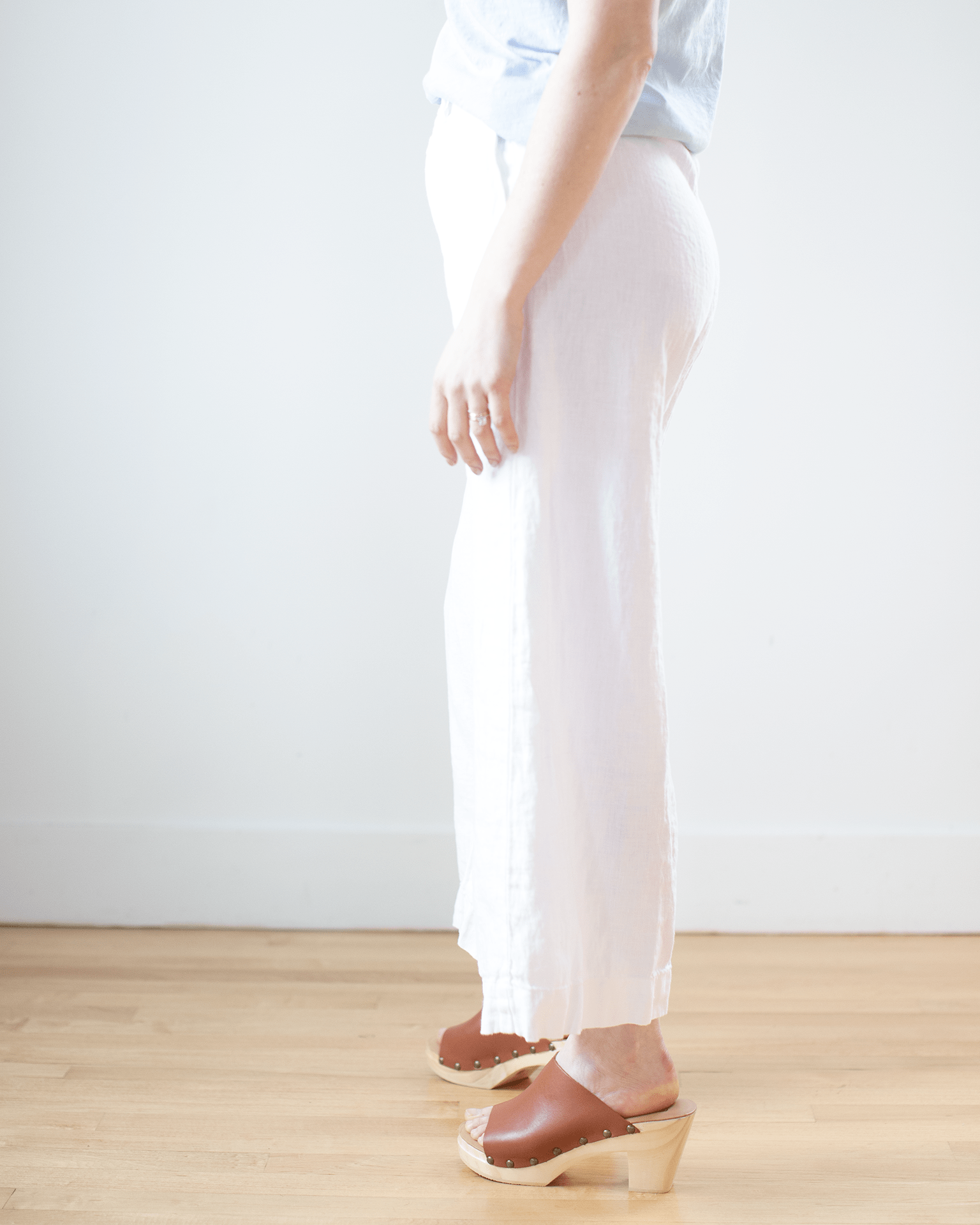 Cropped Polly Pant in White HW Linen Twill