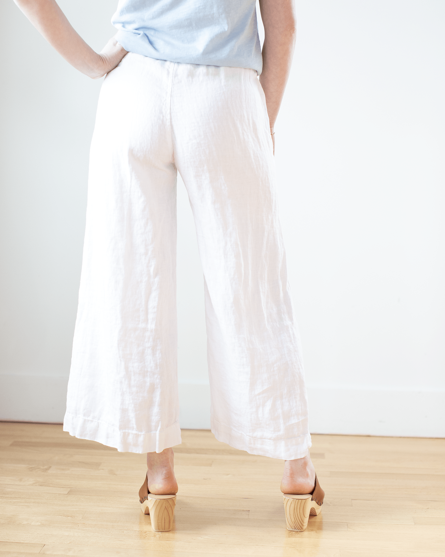 Cropped Polly Pant in White HW Linen Twill