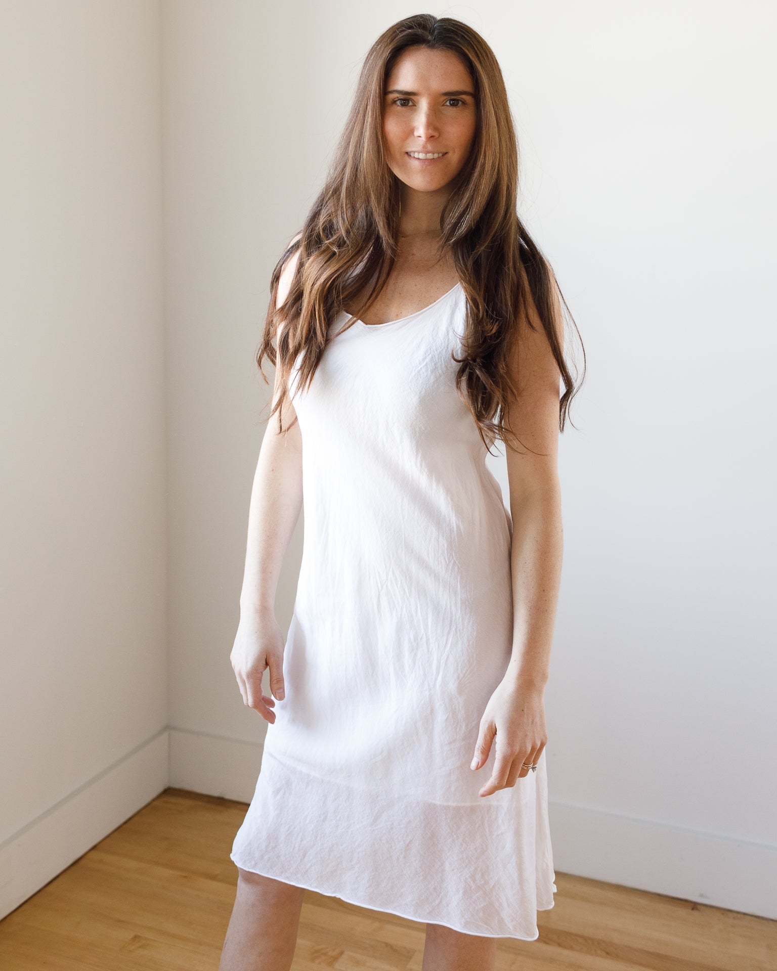 Faye Slip in White Cotton Silk