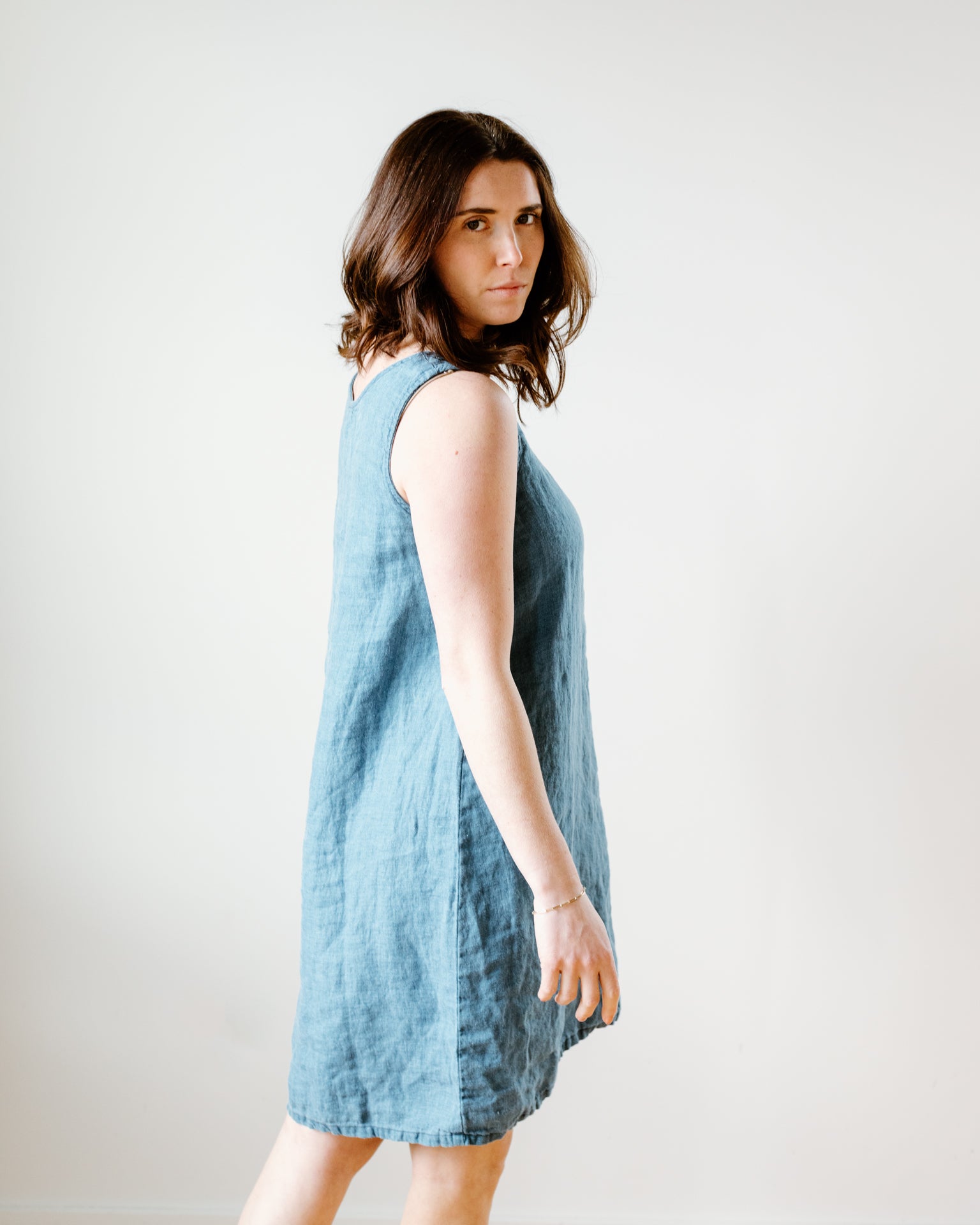Jess Dress in Bleach Indigo Twill