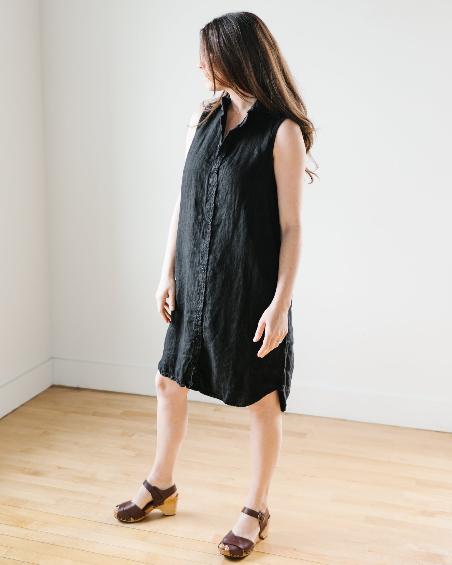 Mara Slvlss Shirtdress in Black HW Linen Twill