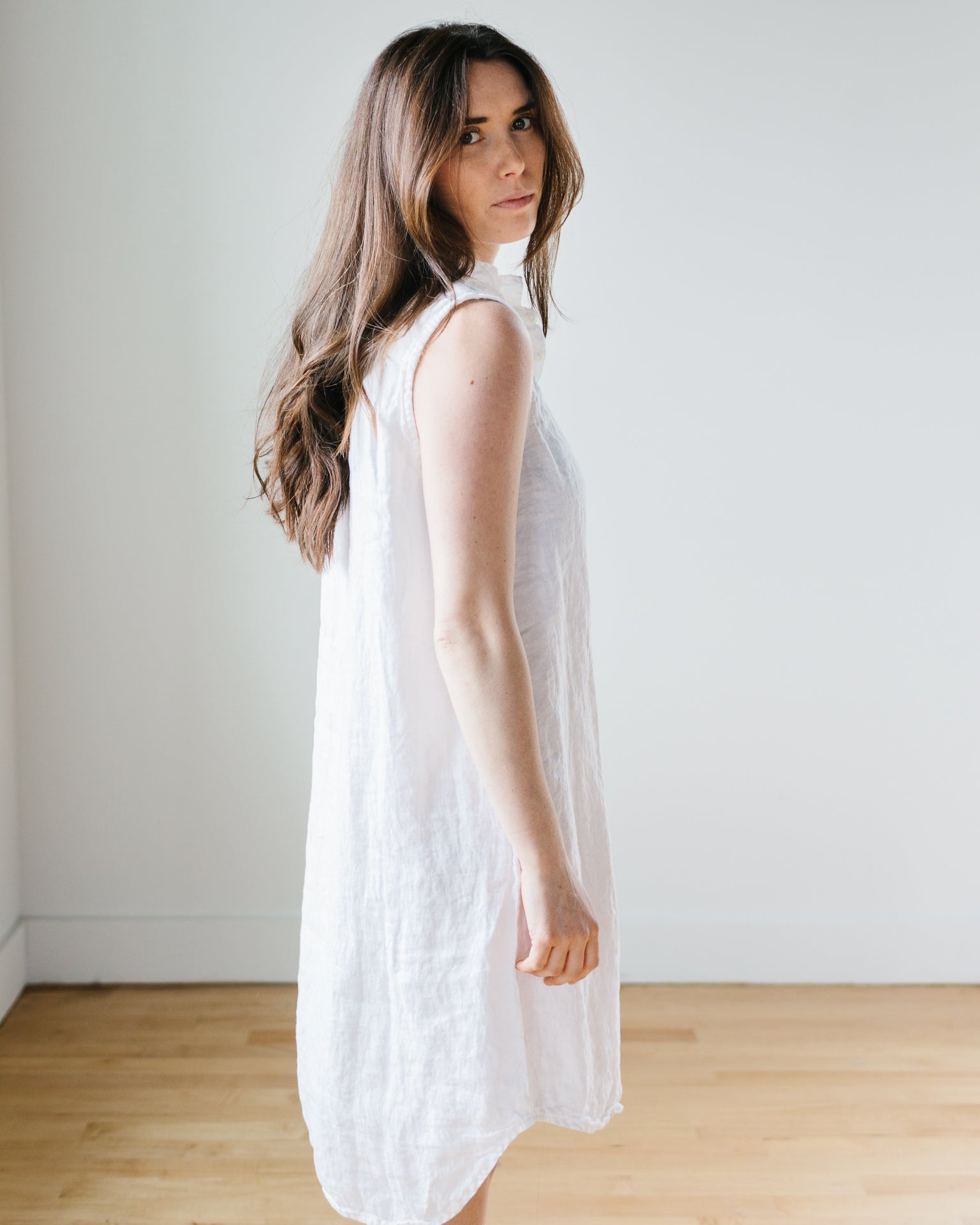Mara Slvlss Shirtdress in White HW Linen Twill