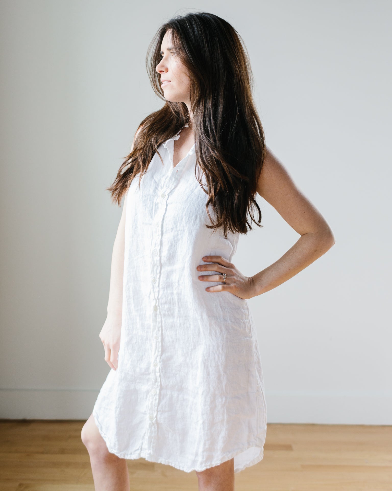 Mara Slvlss Shirtdress in White HW Linen Twill