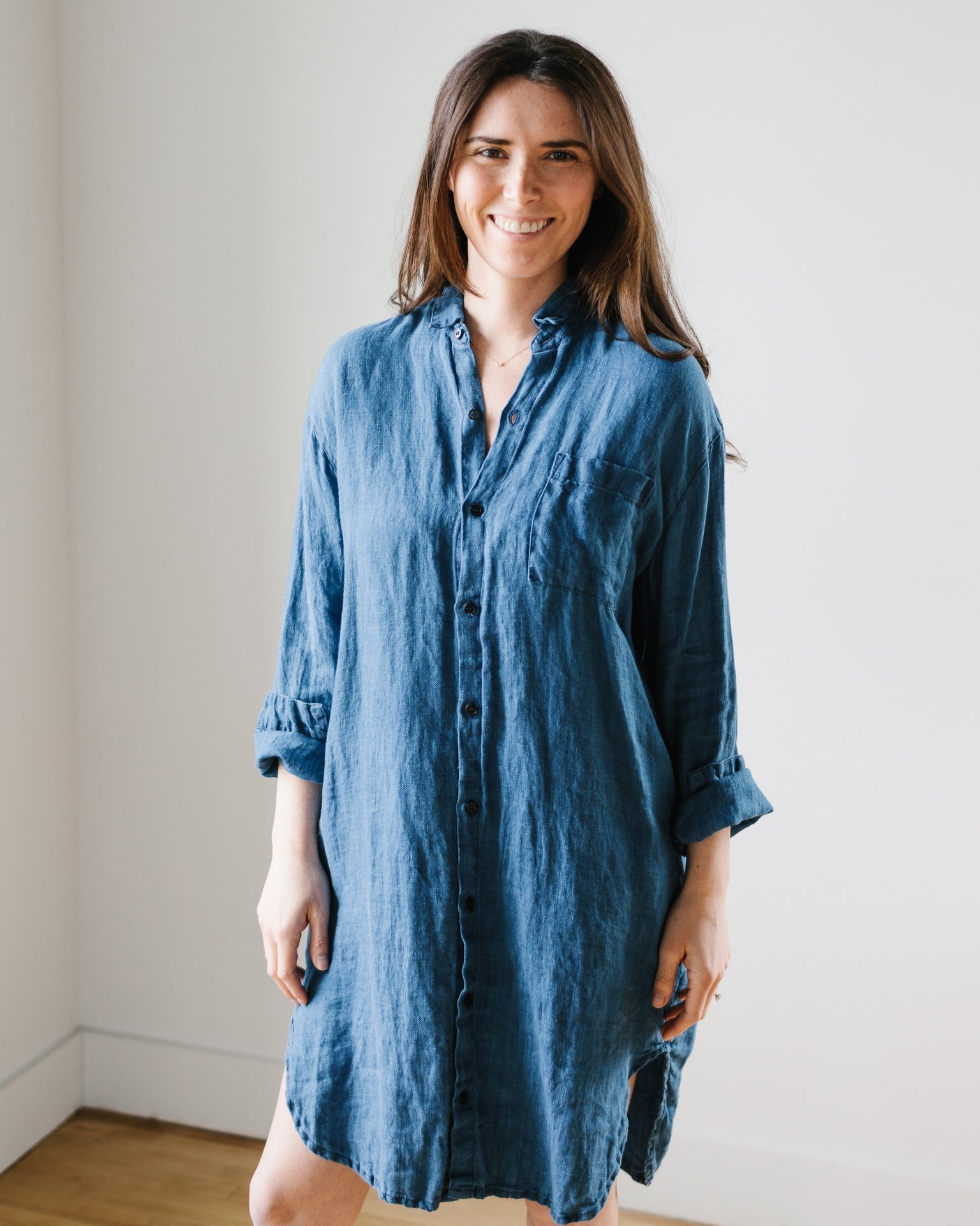 Mari Oversized Shirtdress in Bleach Indigo HW Linen Twill