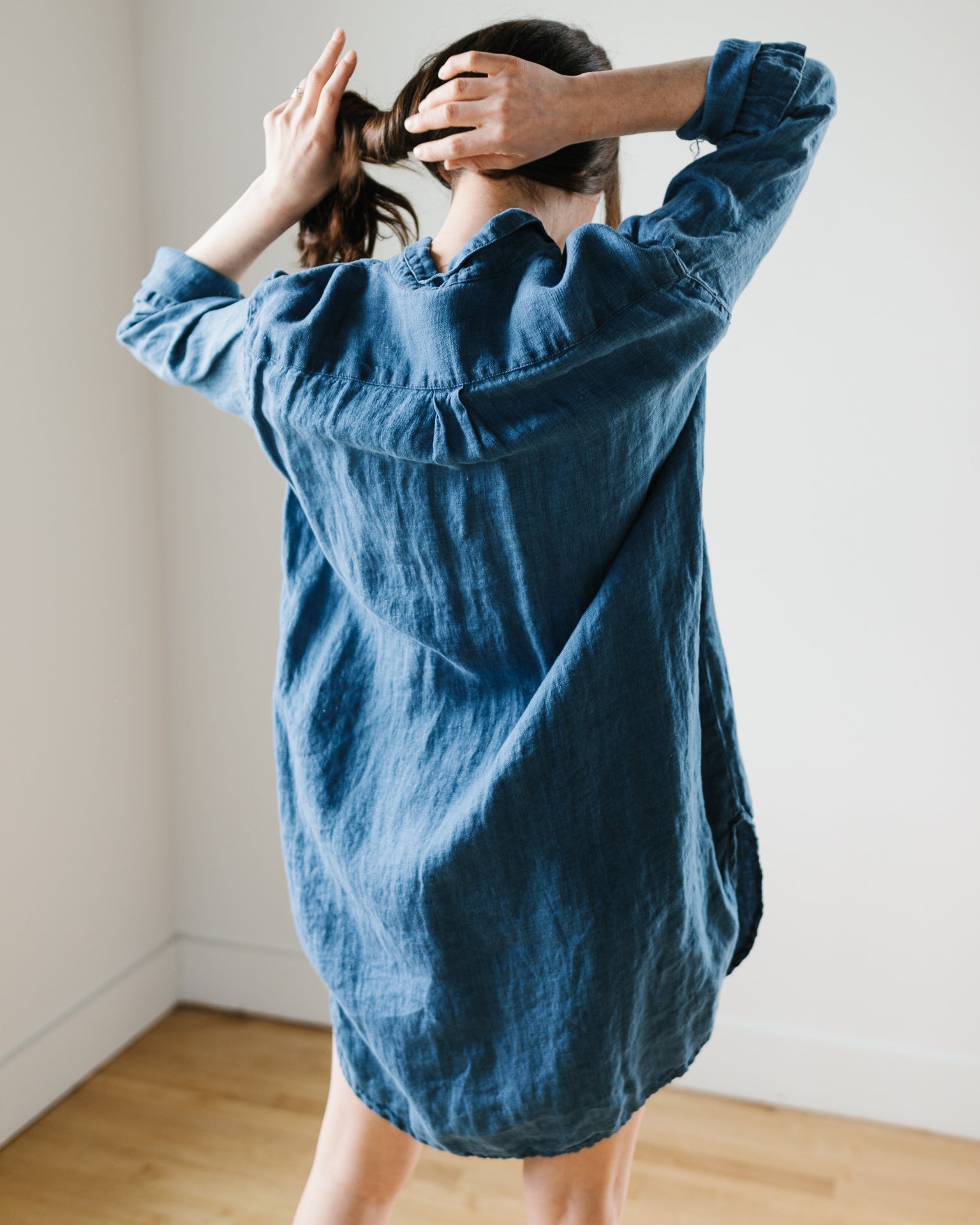 Mari Oversized Shirtdress in Bleach Indigo HW Linen Twill