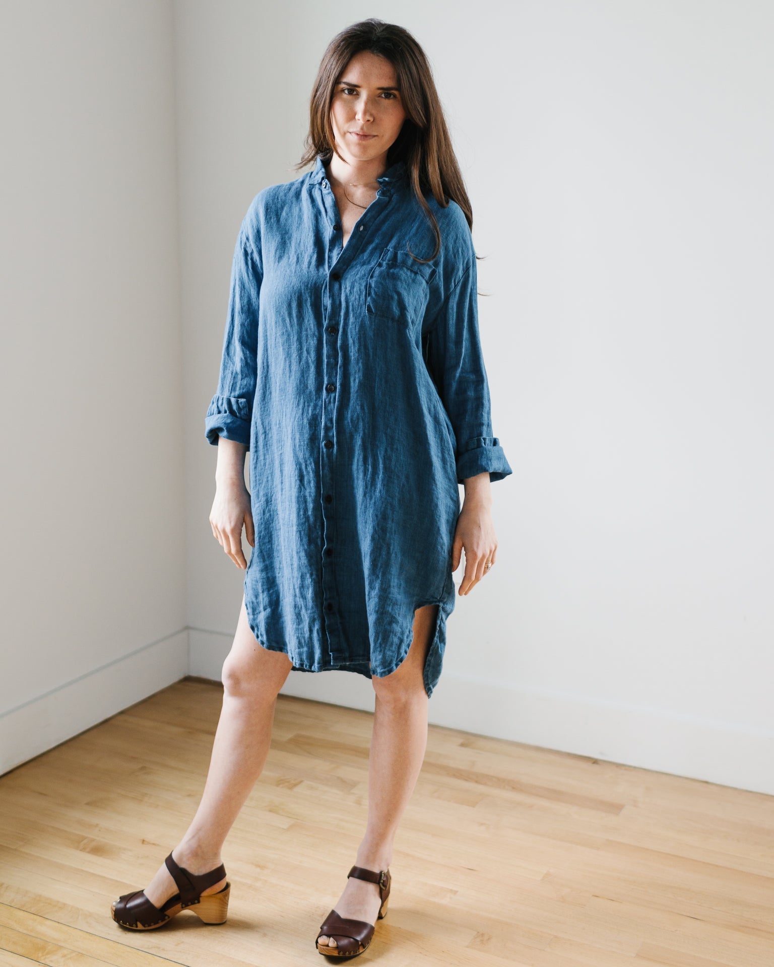 Mari Oversized Shirtdress in Bleach Indigo HW Linen Twill