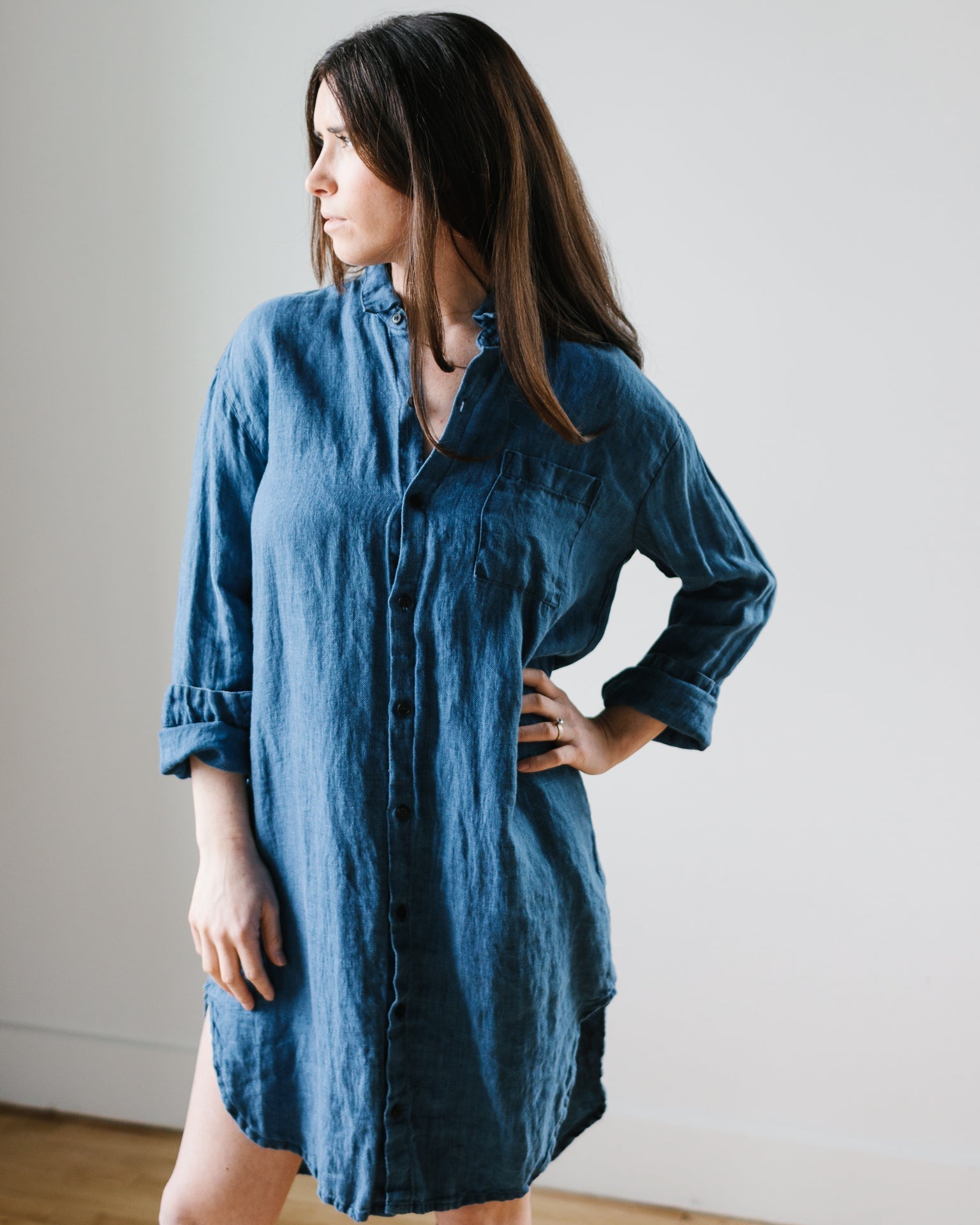 Mari Oversized Shirtdress in Bleach Indigo HW Linen Twill