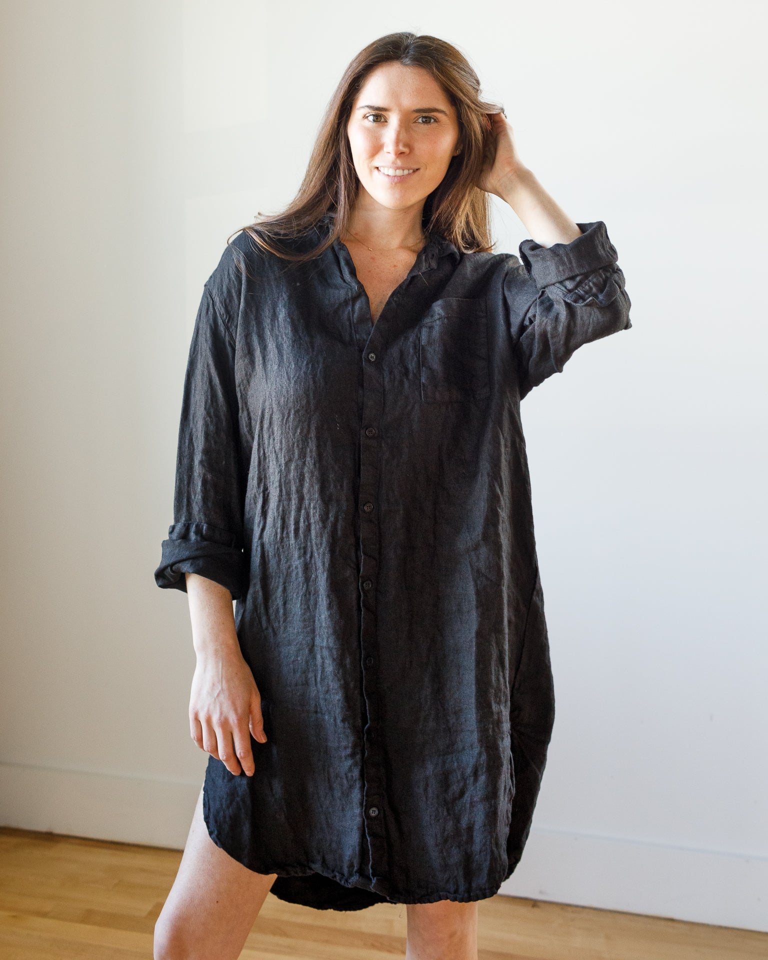 Mari Shirtdress in Black Linen Twill