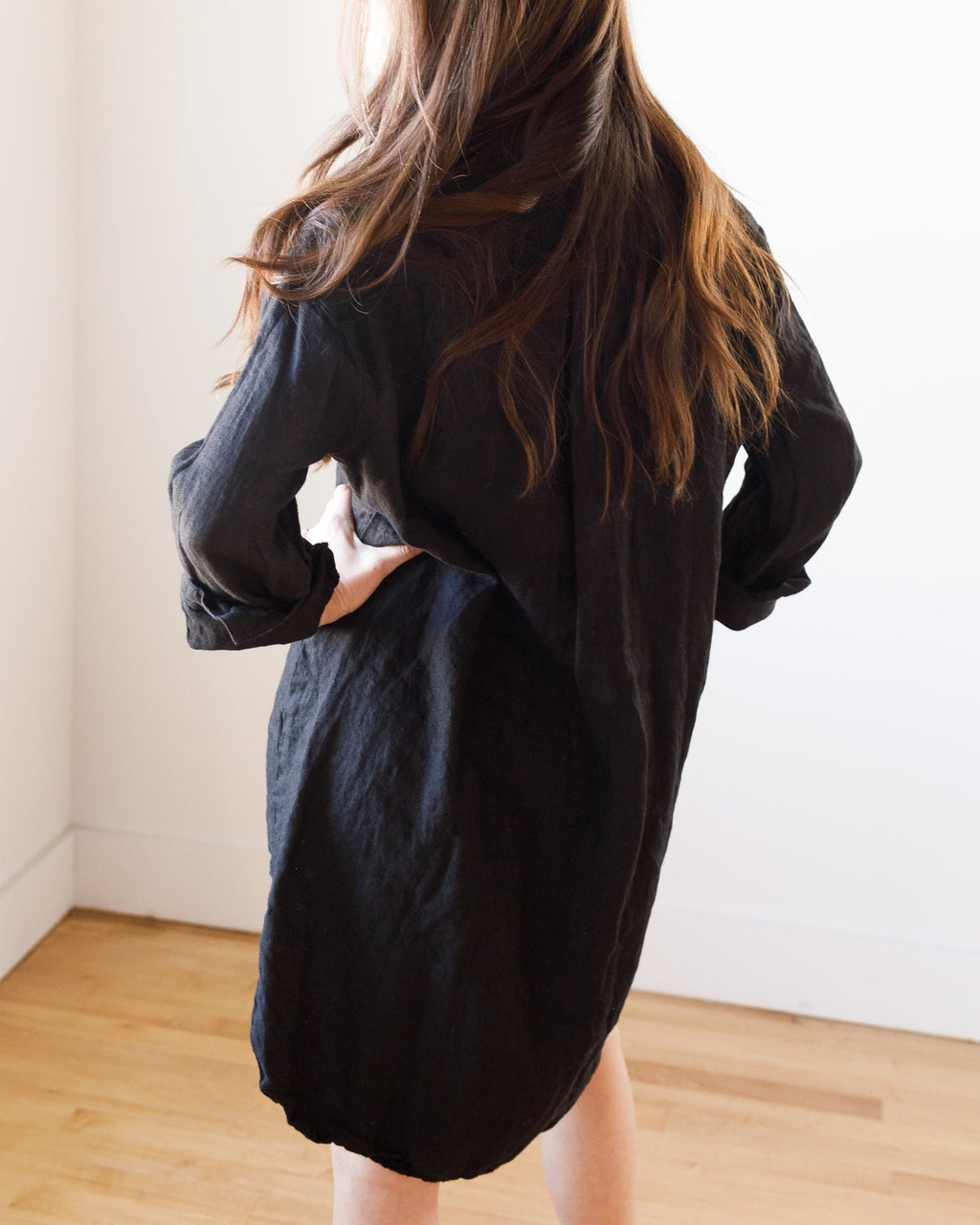 Mari Shirtdress in Black Linen Twill