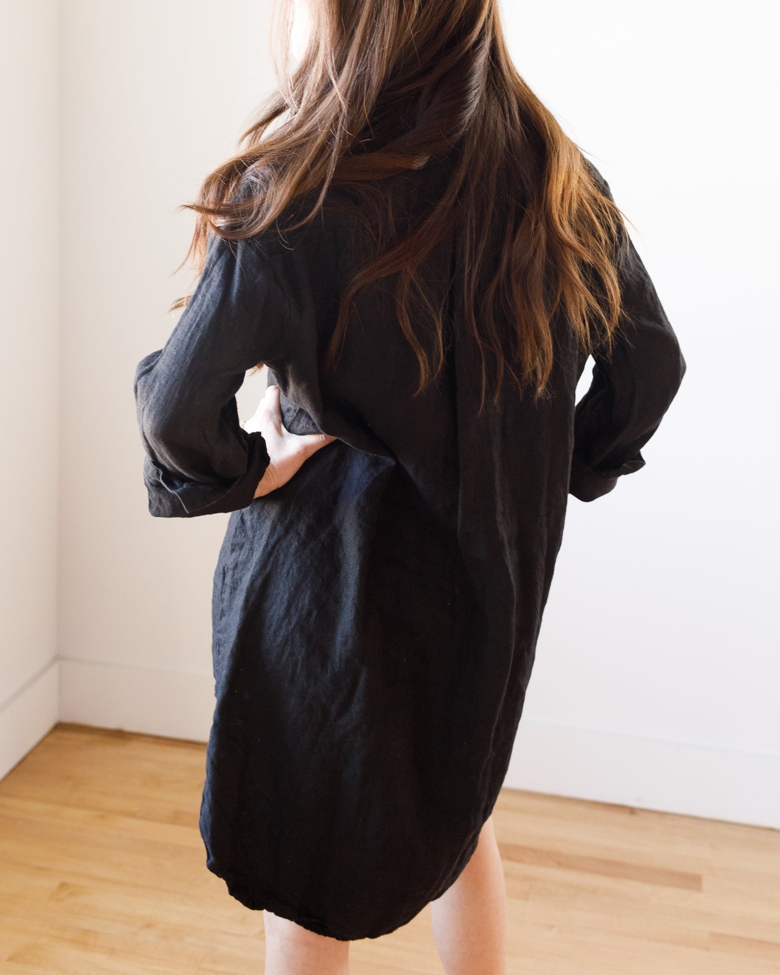 Mari Shirtdress in Black Linen Twill