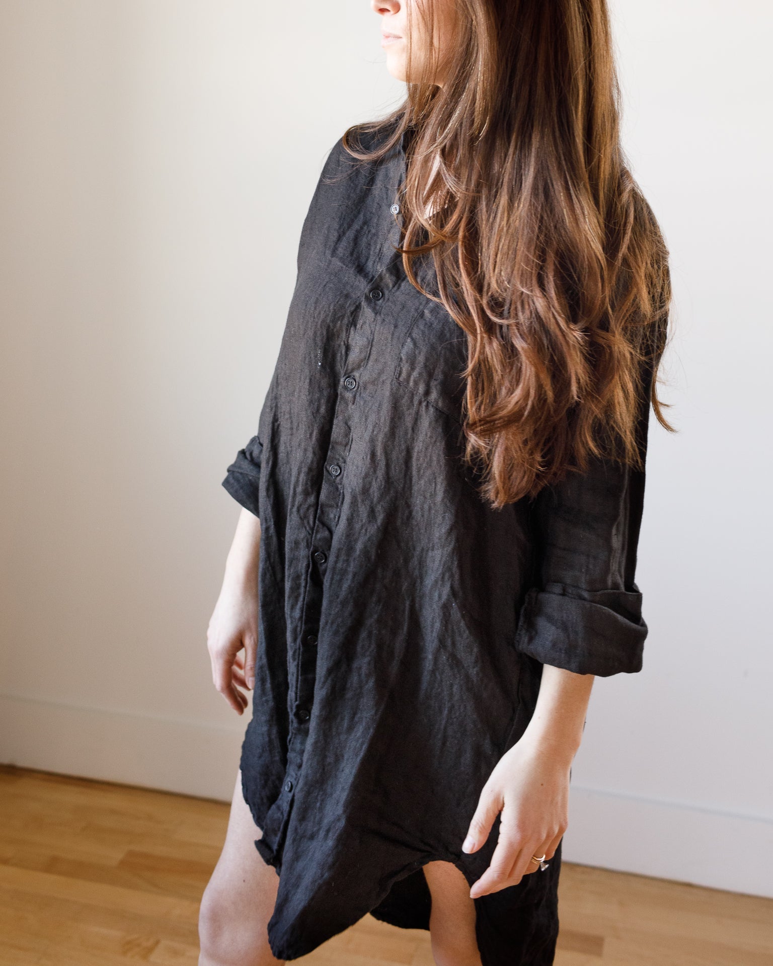 Mari Shirtdress in Black Linen Twill