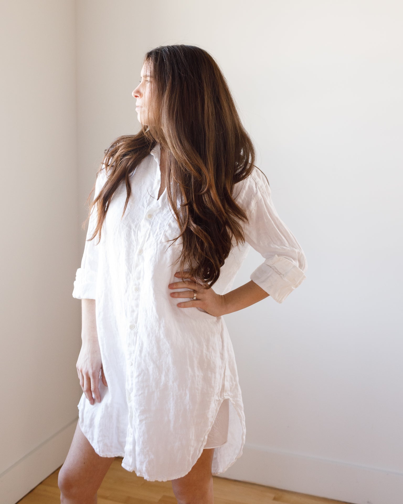 Mari Shirtdress in White Linen Twill