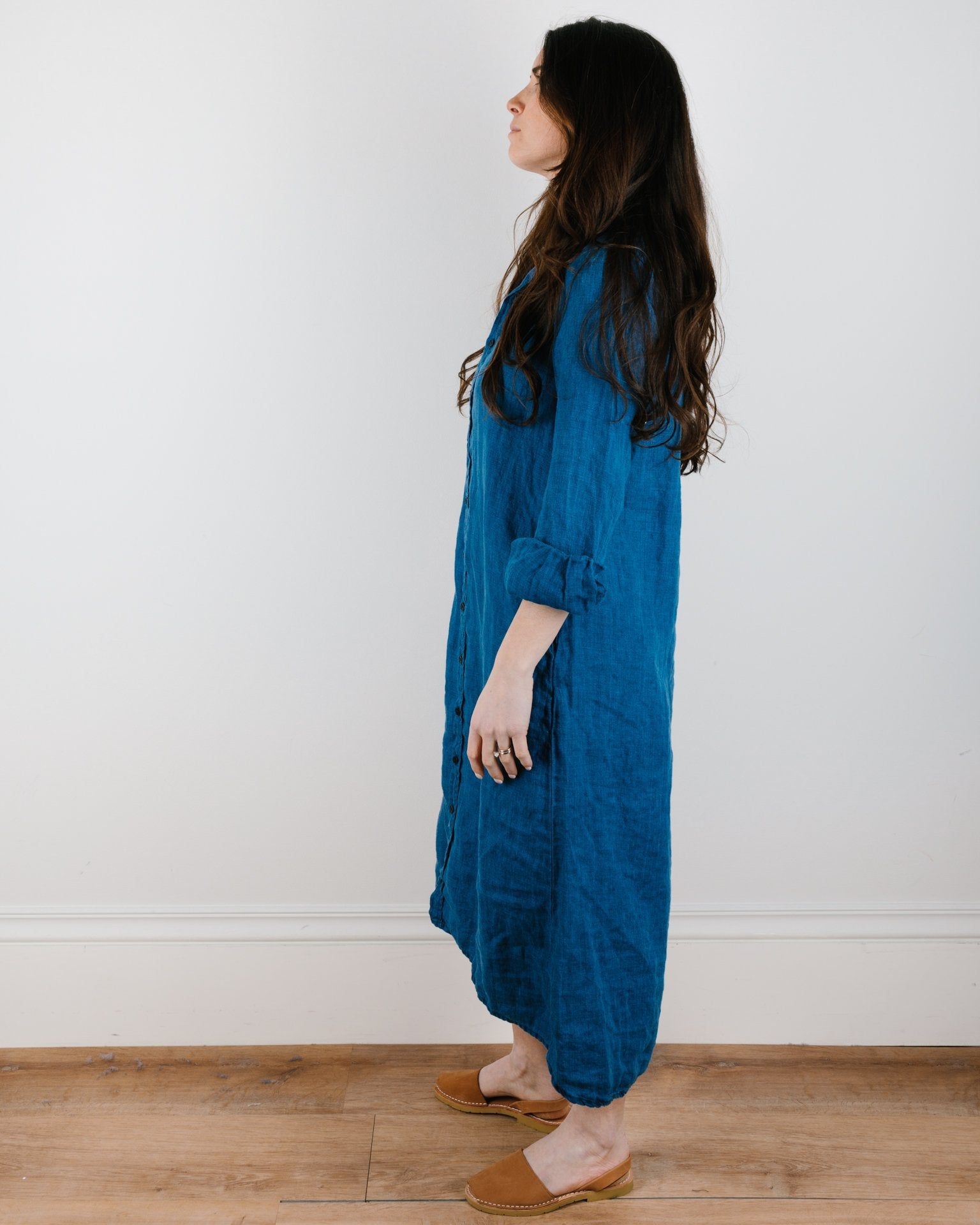 Maxi Shirtdress in Bleach Indigo HW Linen Twill