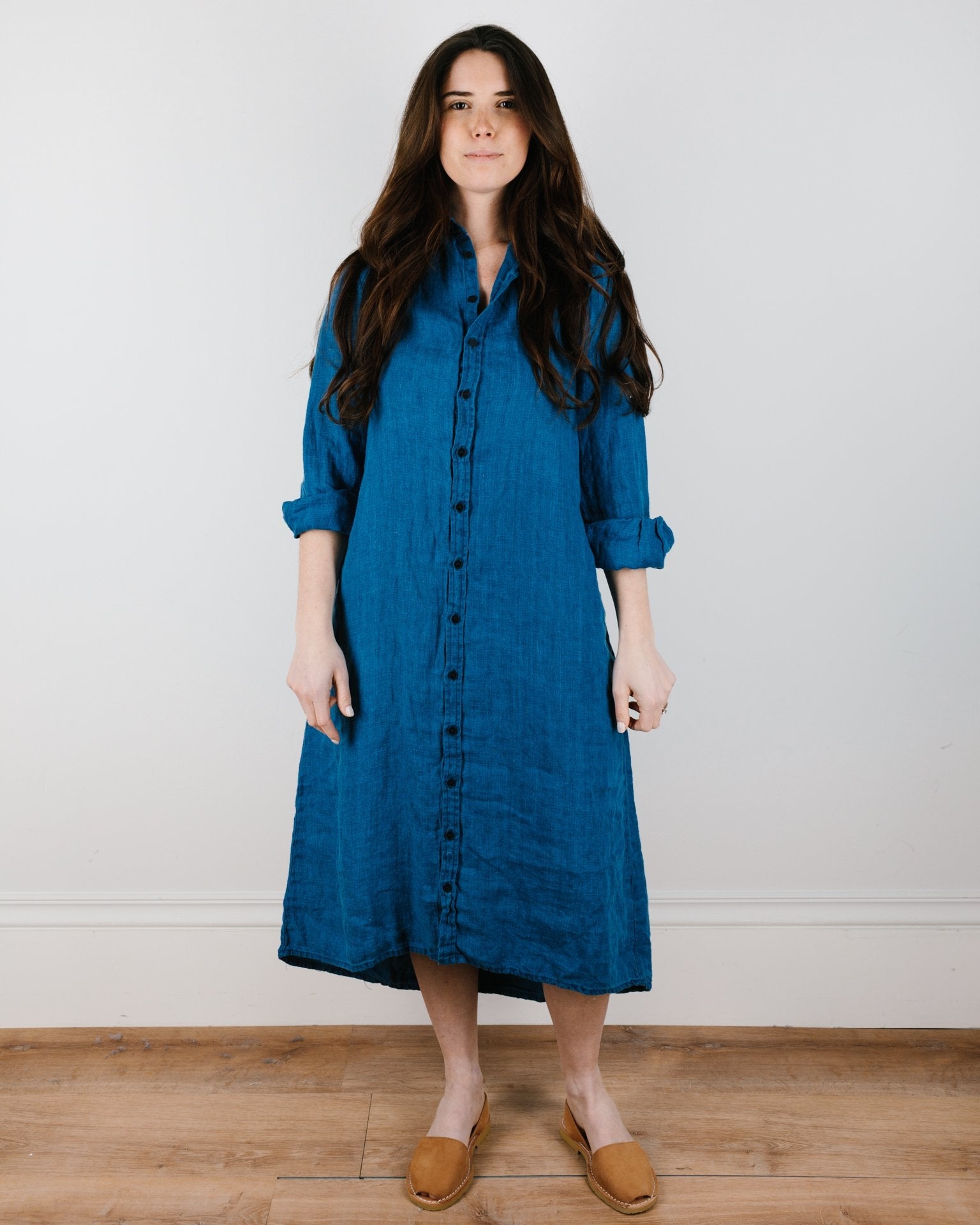 Maxi Shirtdress in Bleach Indigo HW Linen Twill