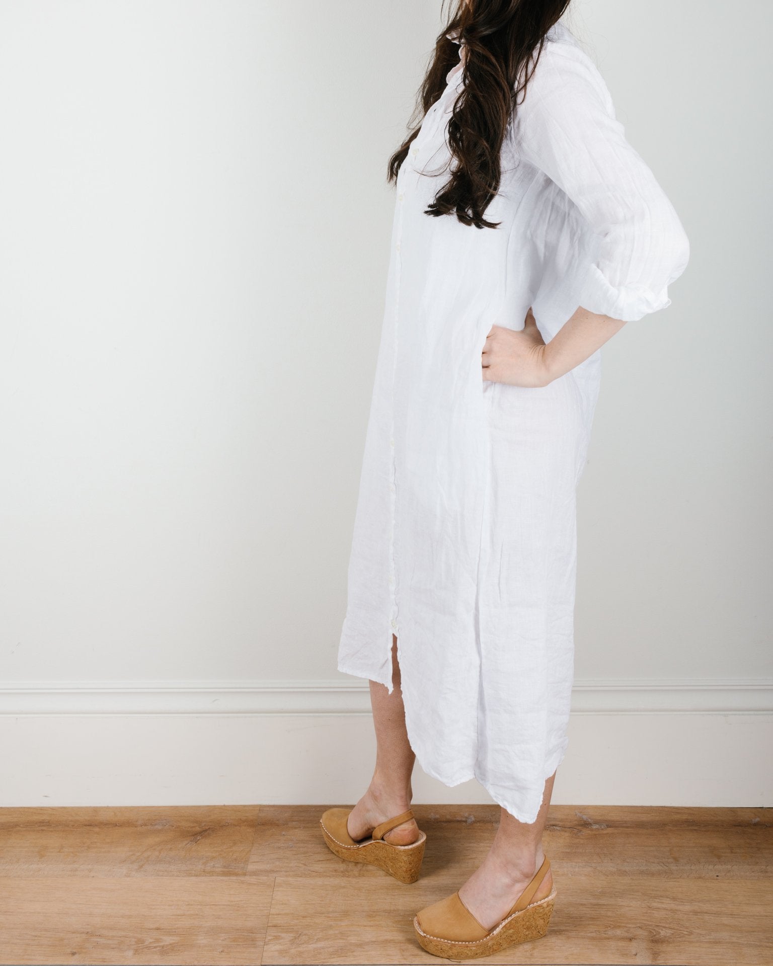 Maxi Shirtdress in White Linen