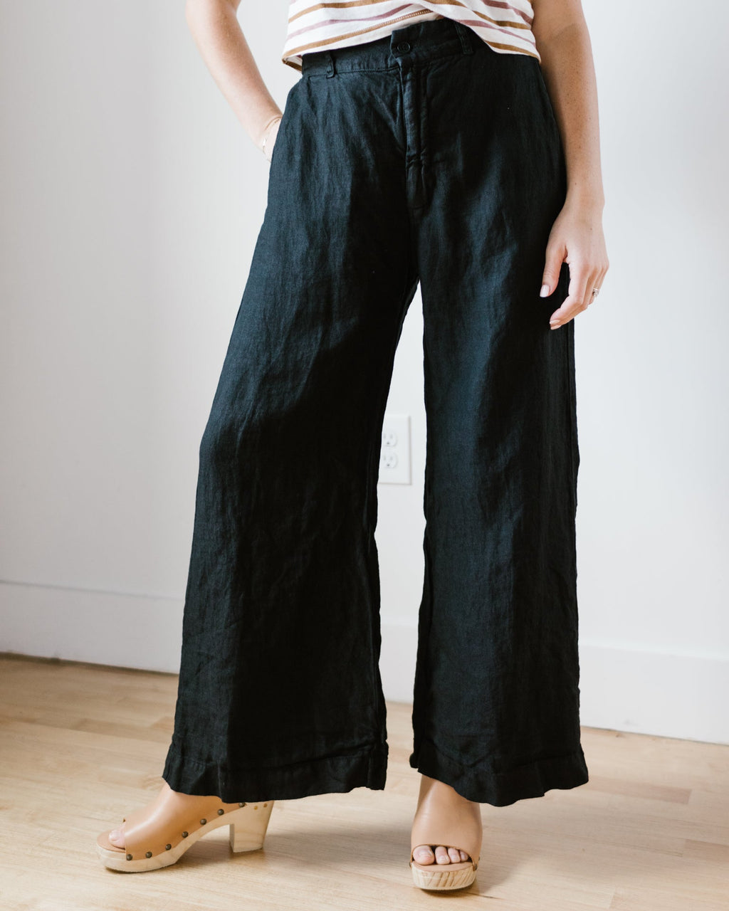 Polly Wide Leg Pant - HW Linen Twill in Black