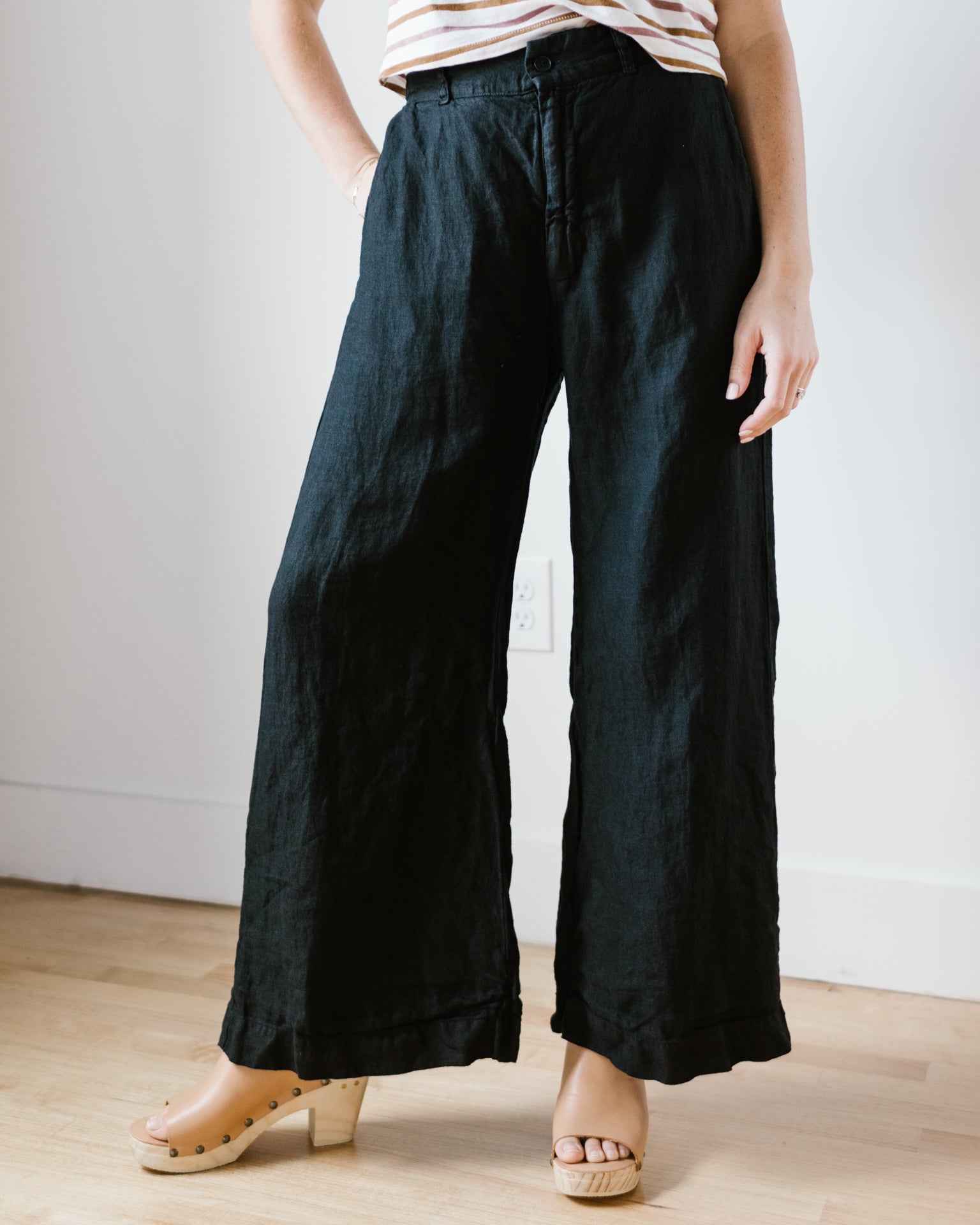 Polly Wide Leg Pant - HW Linen Twill in Black