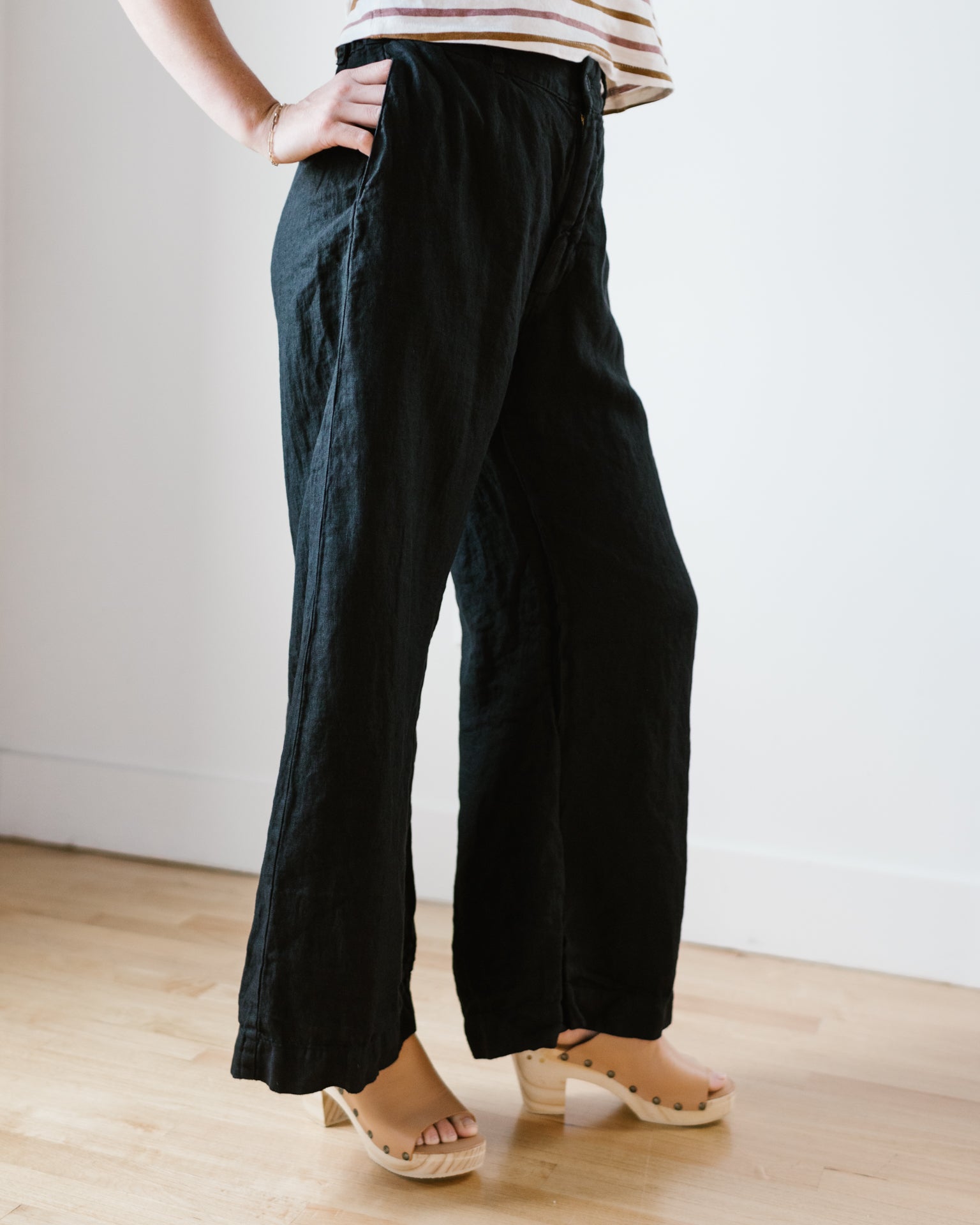 Polly Wide Leg Pant - HW Linen Twill in Black
