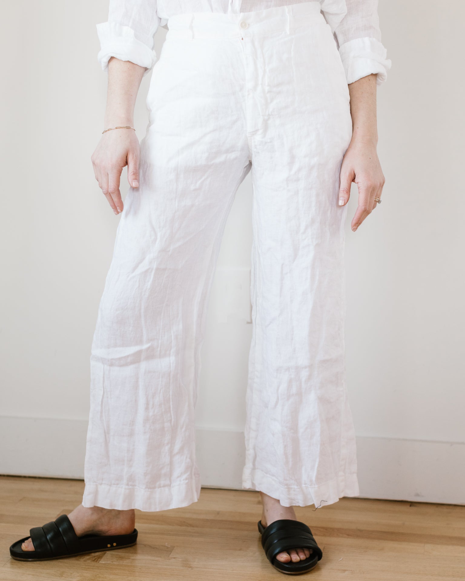 Polly Wide Leg Pant in White HW Linen Twill