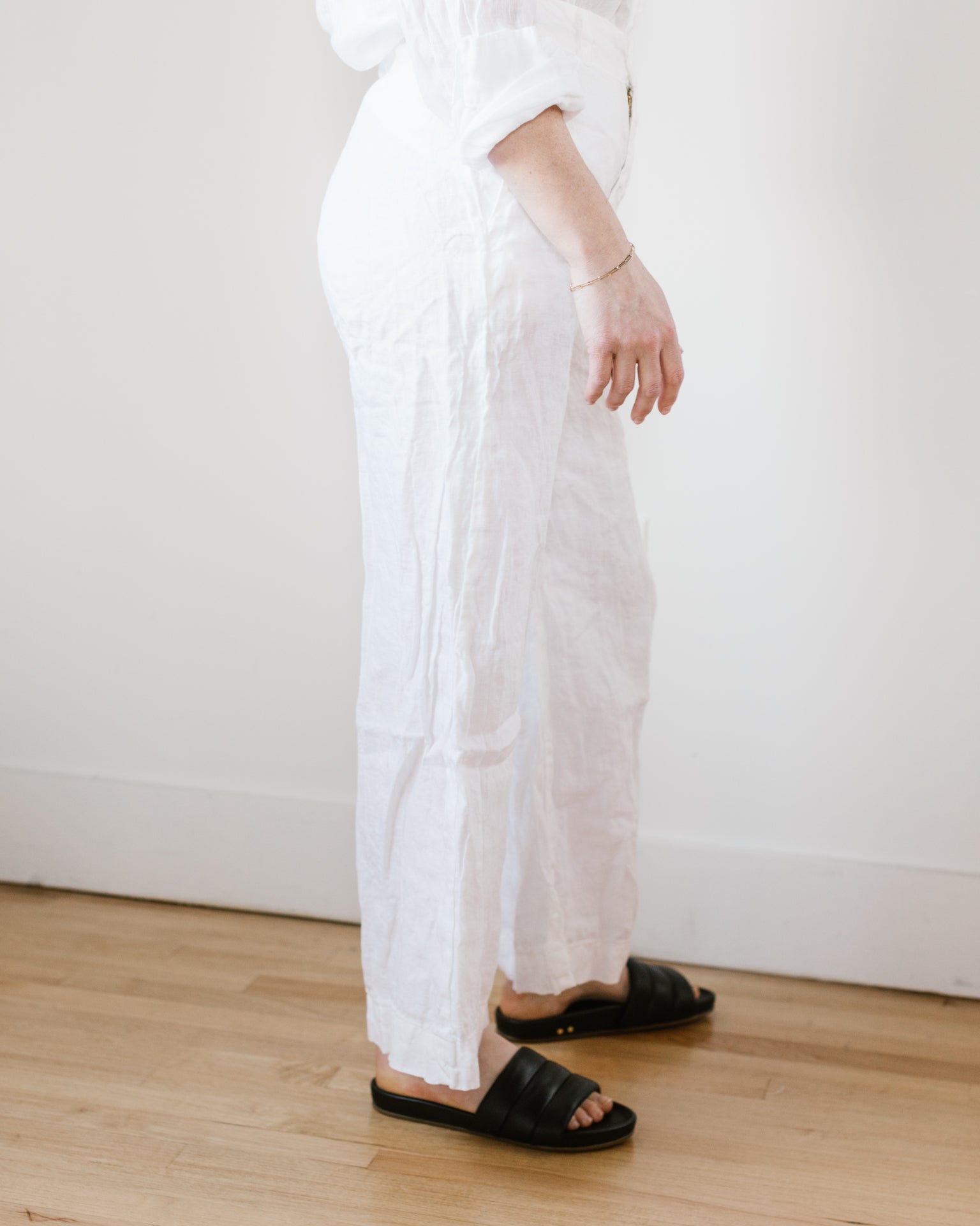 Polly Wide Leg Pant in White HW Linen Twill