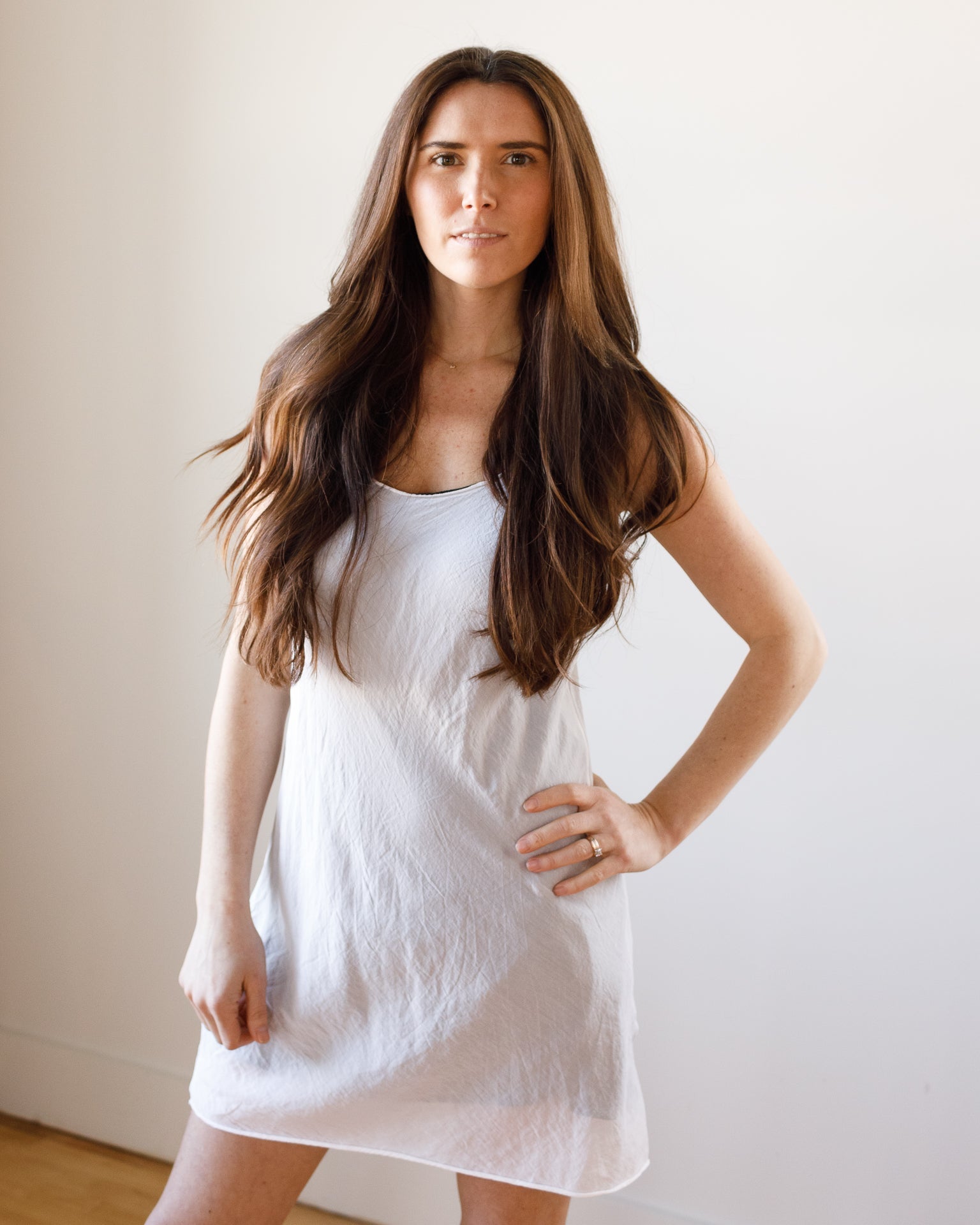 Short Faye Slip in White Cotton Silk