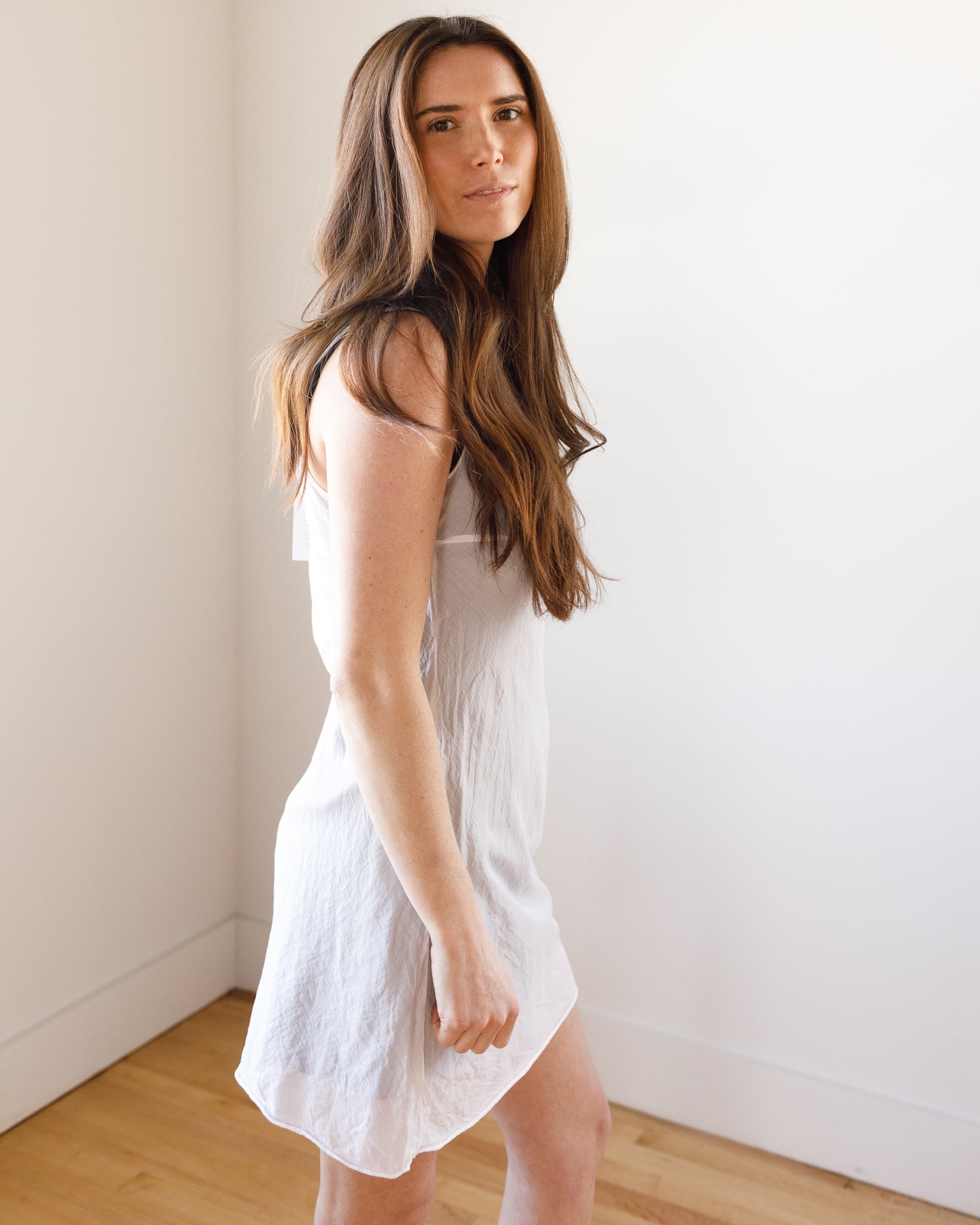 Short Faye Slip in White Cotton Silk