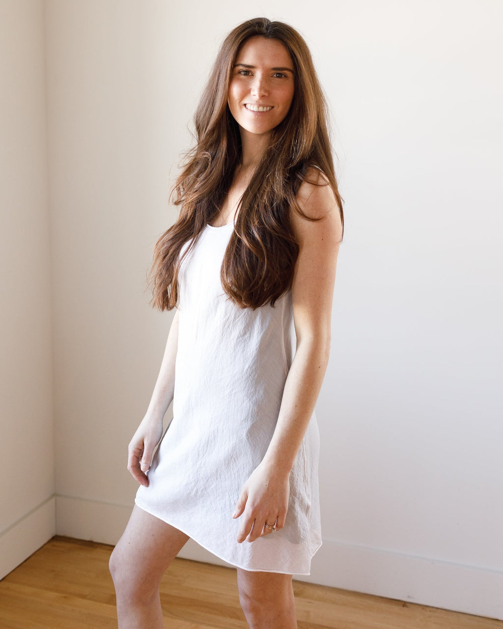 Short Faye Slip in White Cotton Silk
