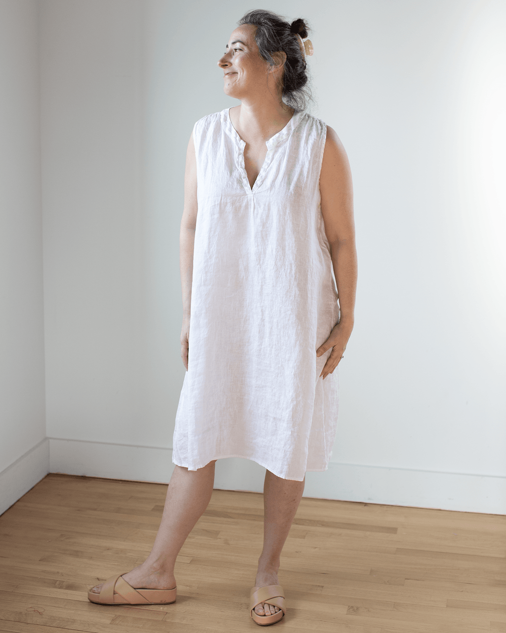 Sylvie Dress in White Linen