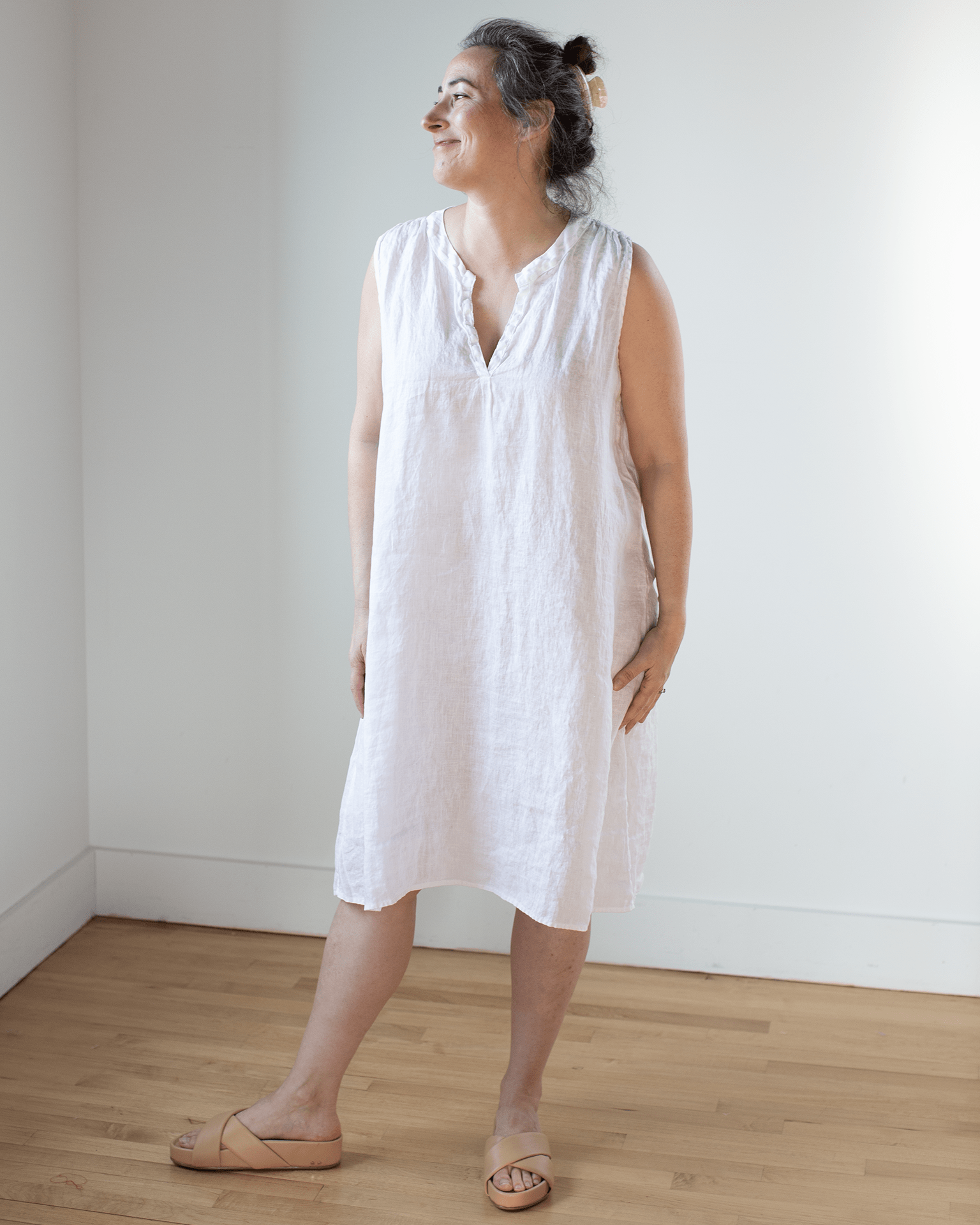 Sylvie Dress in White Linen