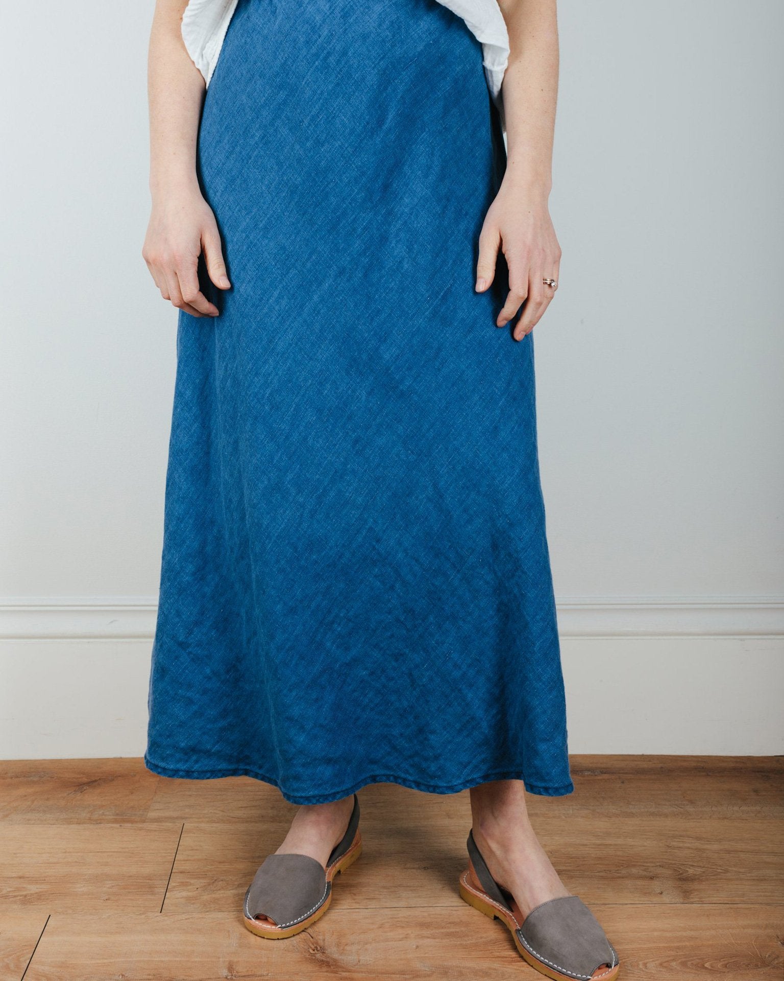 Tanya Bias Cut Skirt in Bleach Indigo Twill