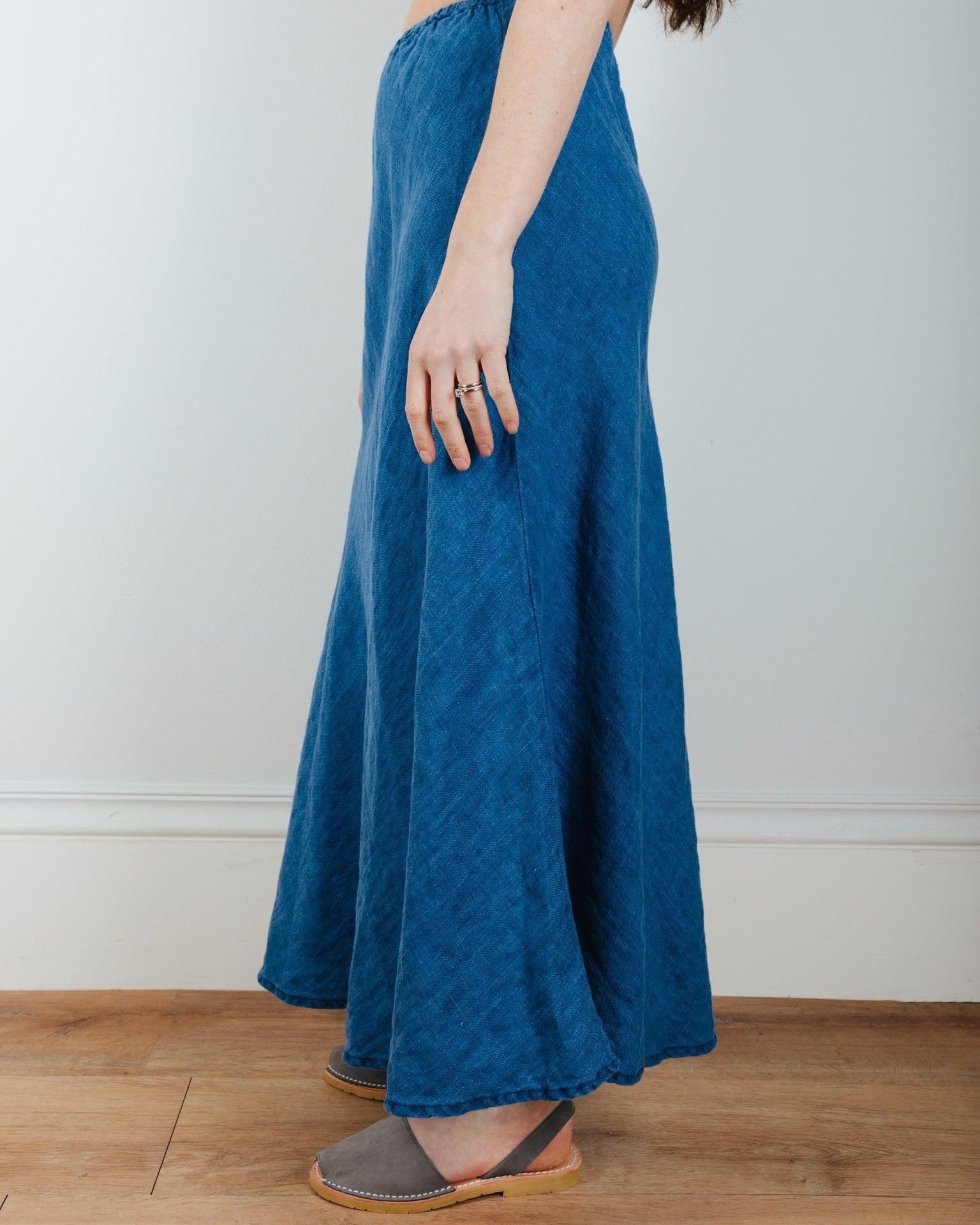 Tanya Bias Cut Skirt in Bleach Indigo Twill
