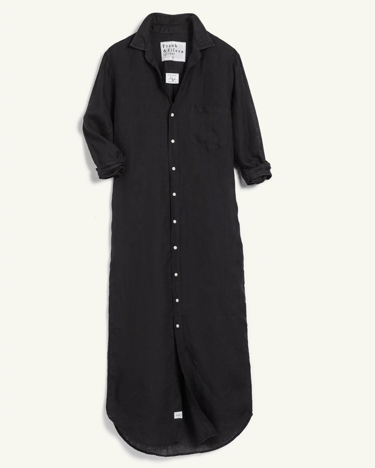 Rory Woven Long Dress in Black Linen