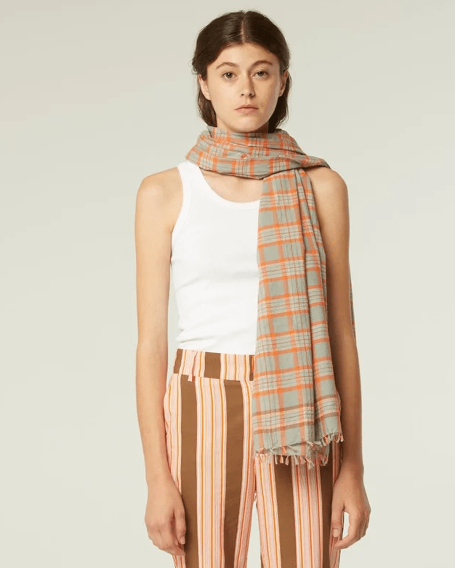 Varied Plaid Cttn Scarf in Cloud
