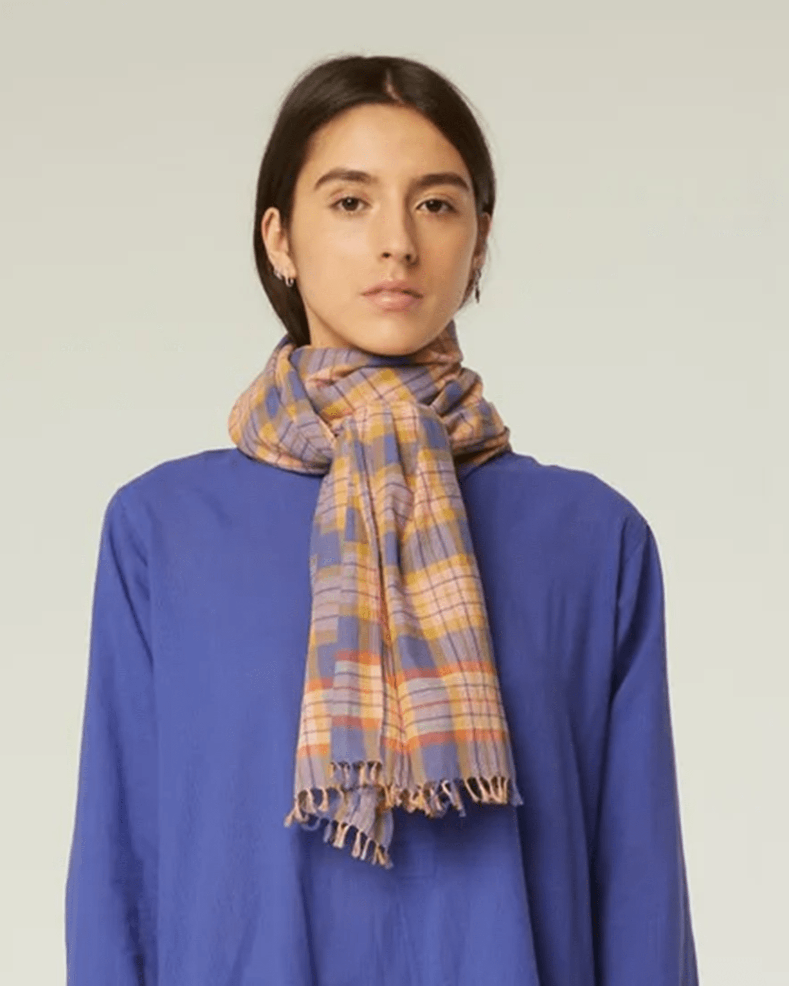 Varied Plaid Scarf in Pansy Blue