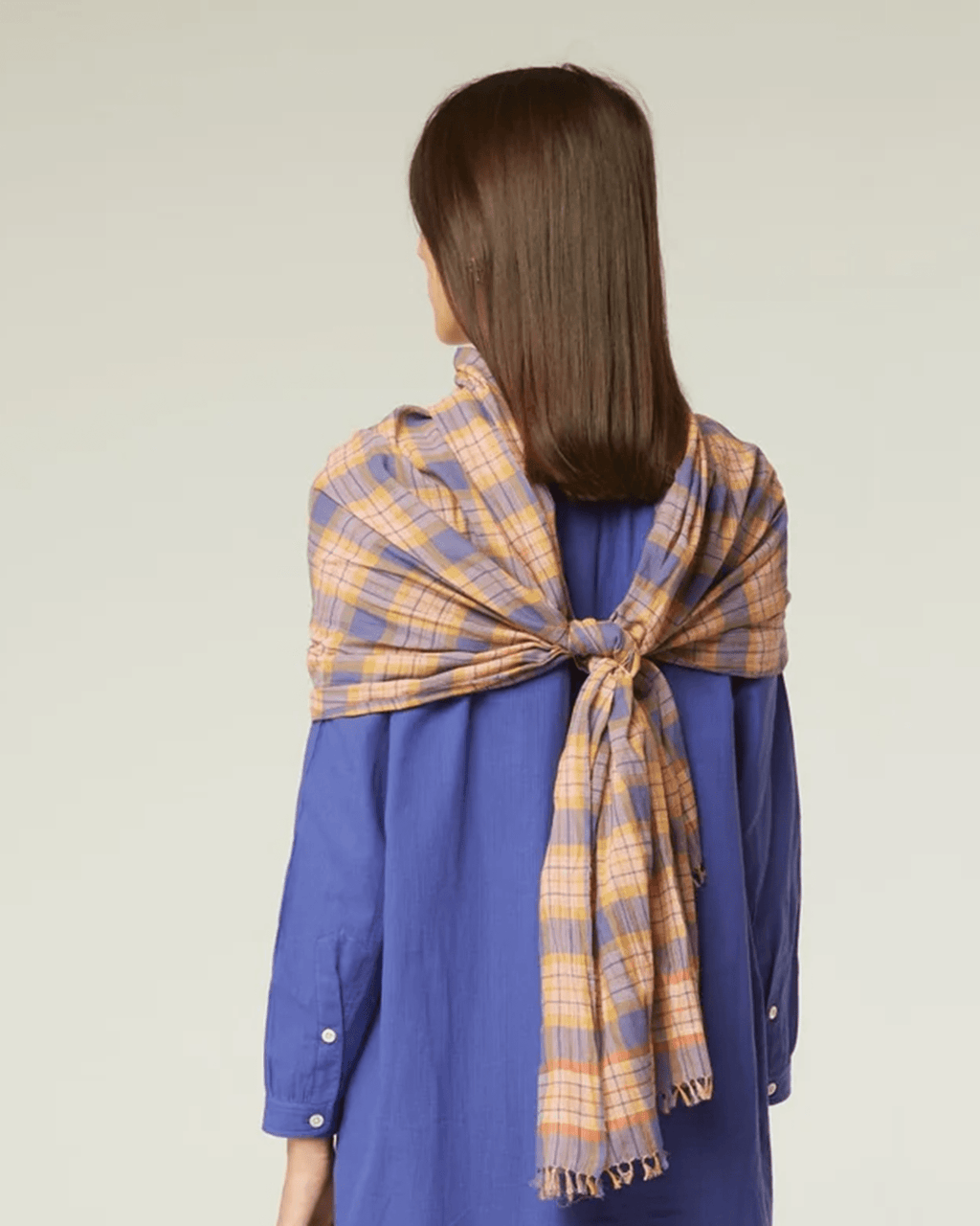 Varied Plaid Scarf in Pansy Blue