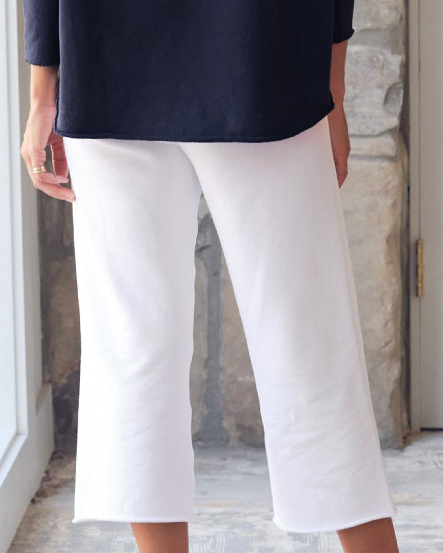 Catherine Cropped Wide Leg Sweatpant in White
