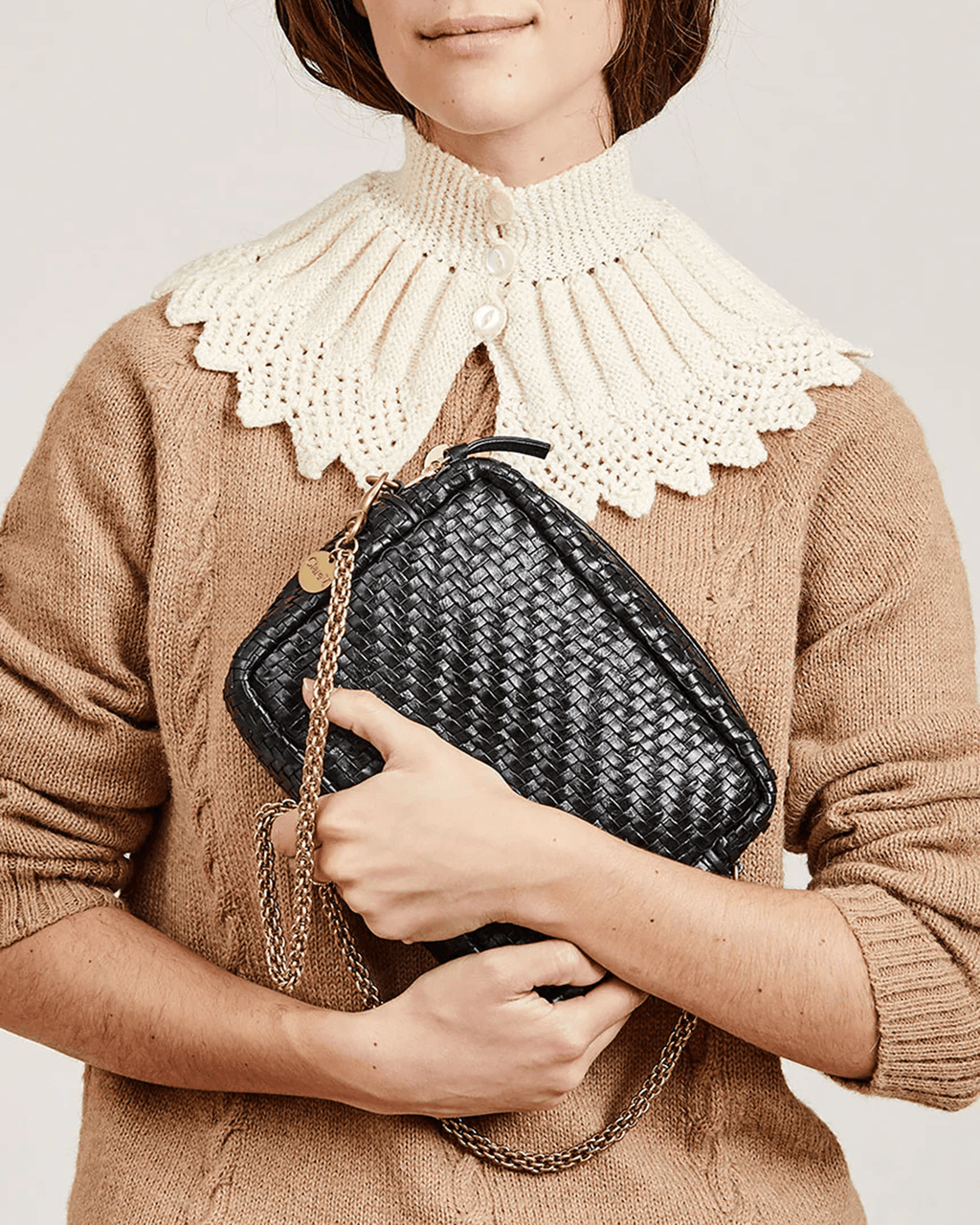 Midi Sac in Black Woven Zig-Zag