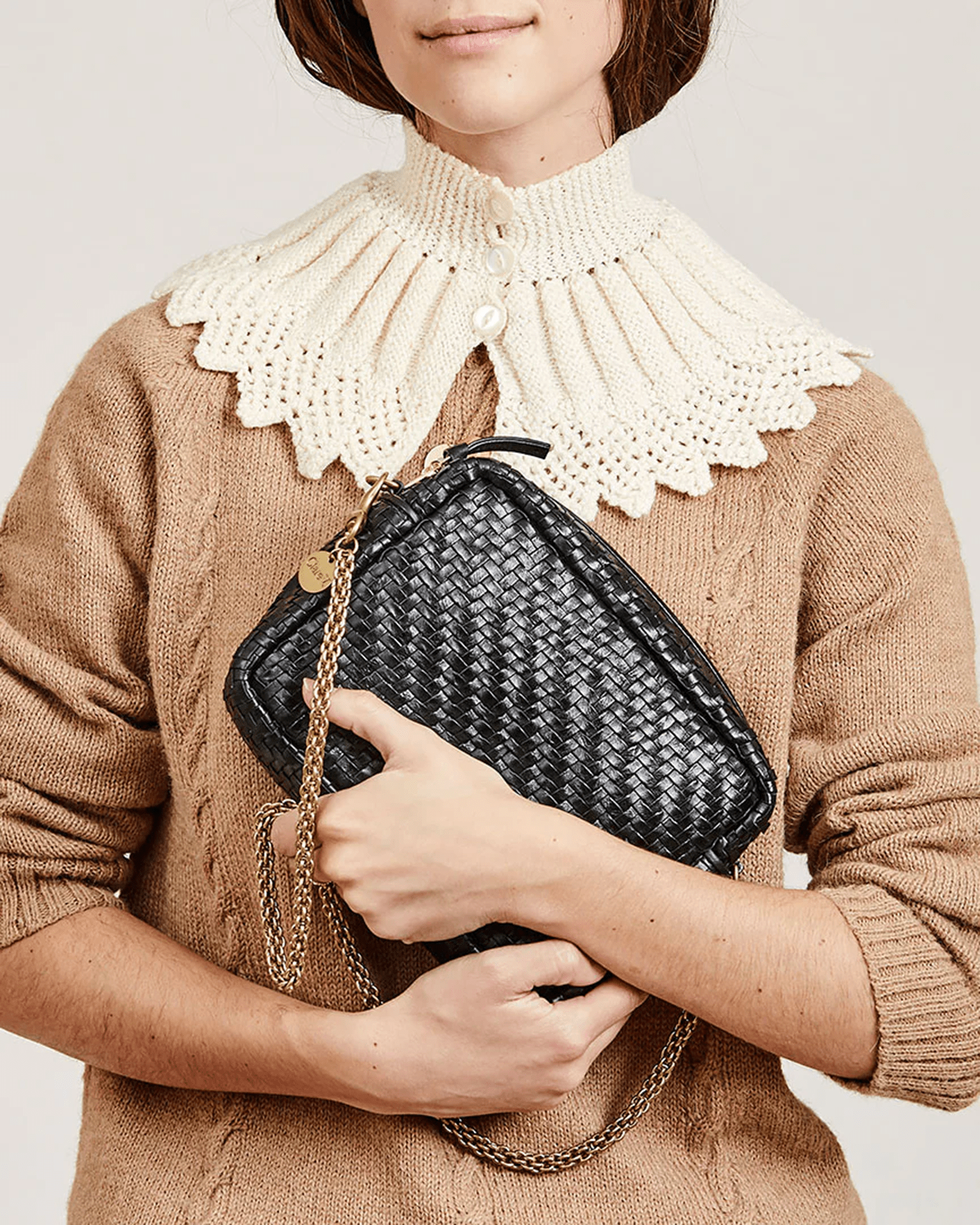 Midi Sac in Black Woven Zig-Zag