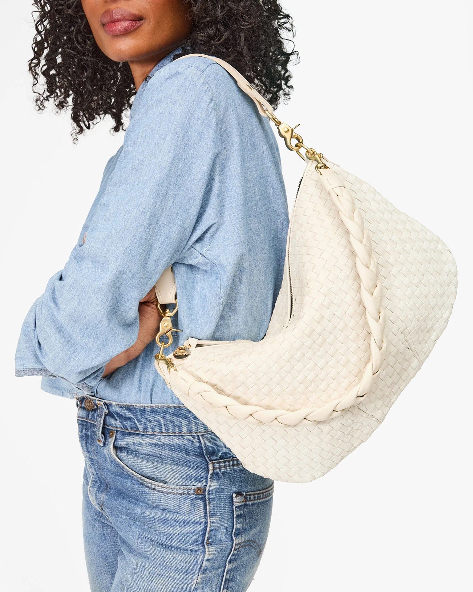 Moyen Messenger in Cream Woven Checker