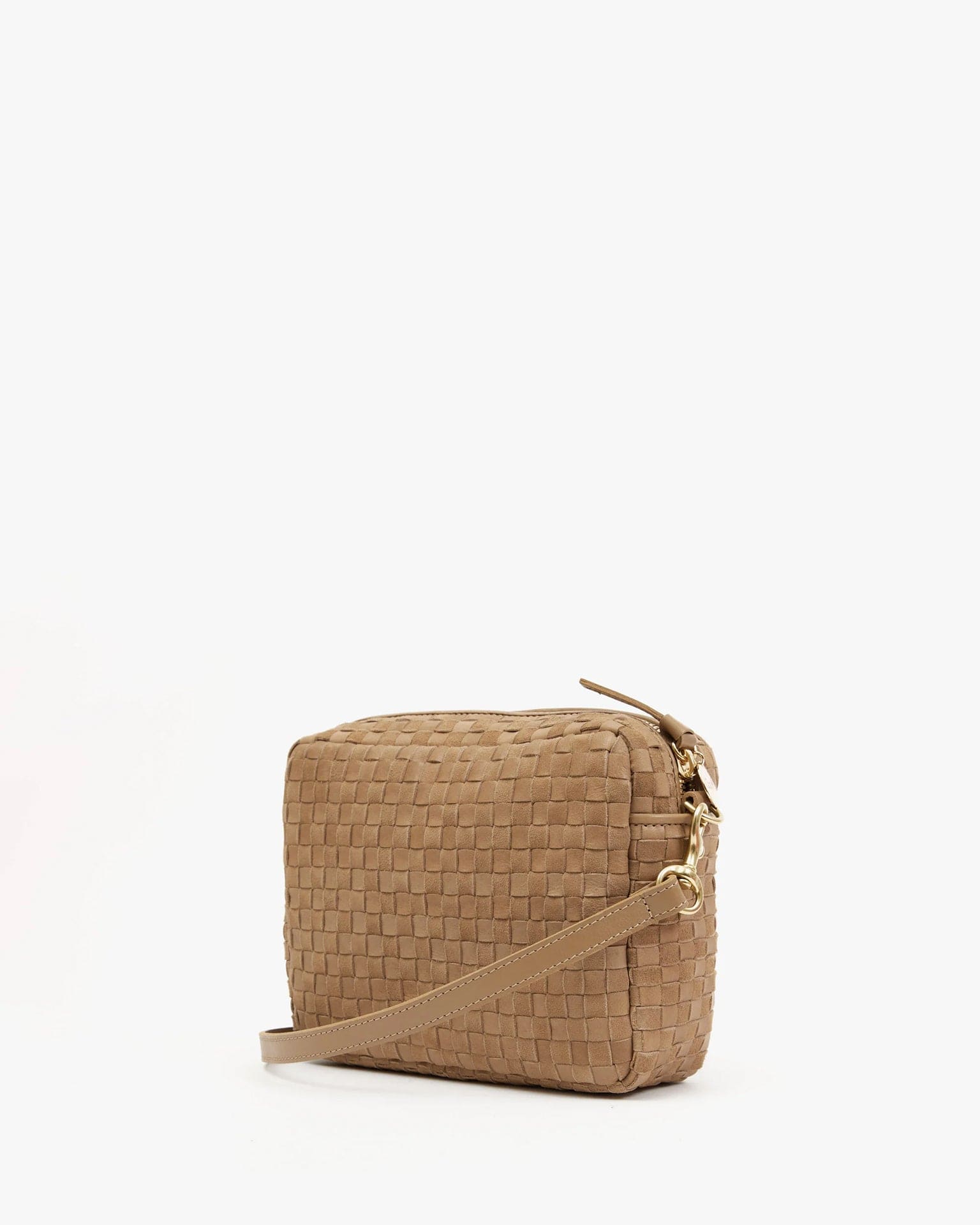 Nappa & Suede Woven Checker Midi Sac in Clay