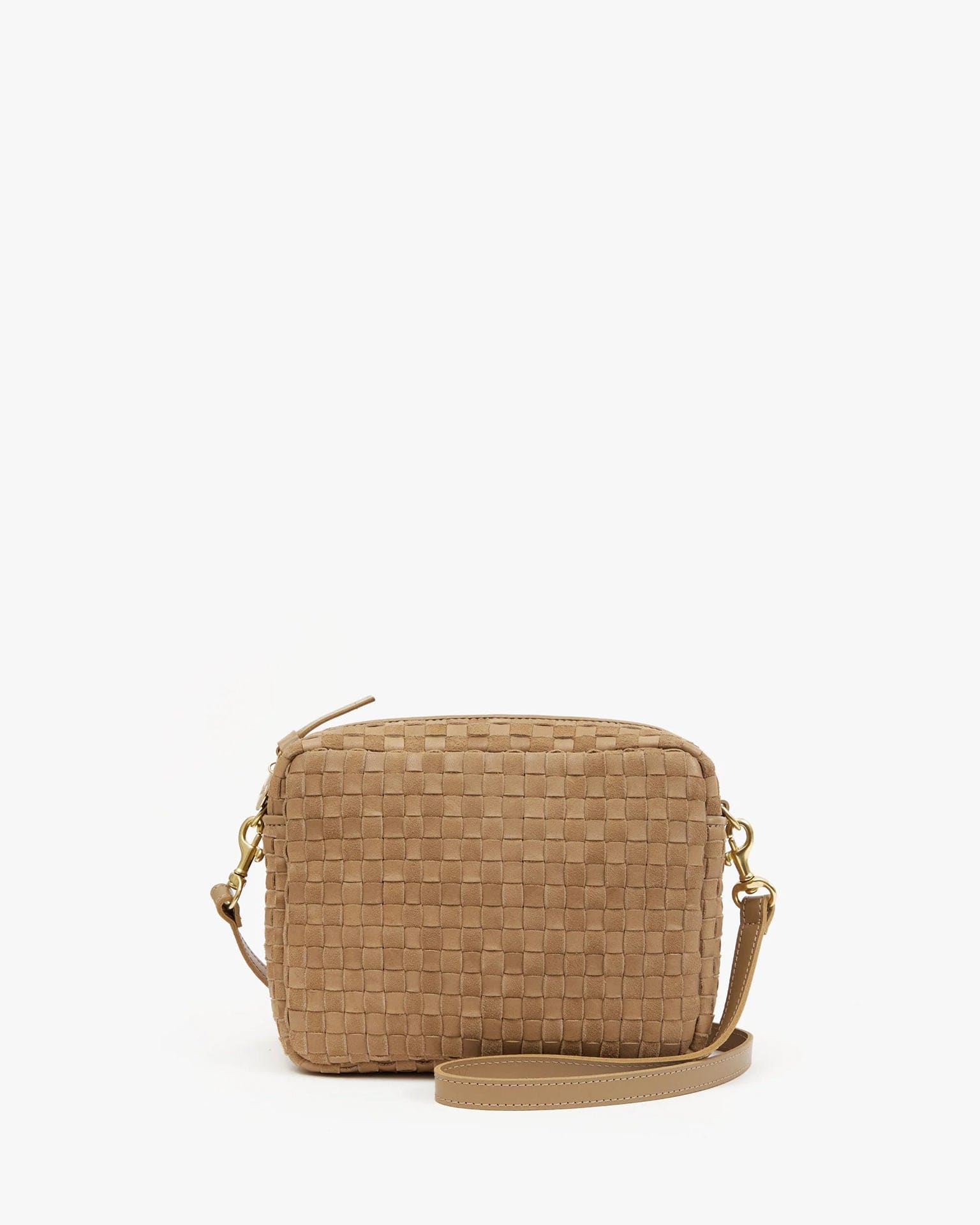 Nappa & Suede Woven Checker Midi Sac in Clay