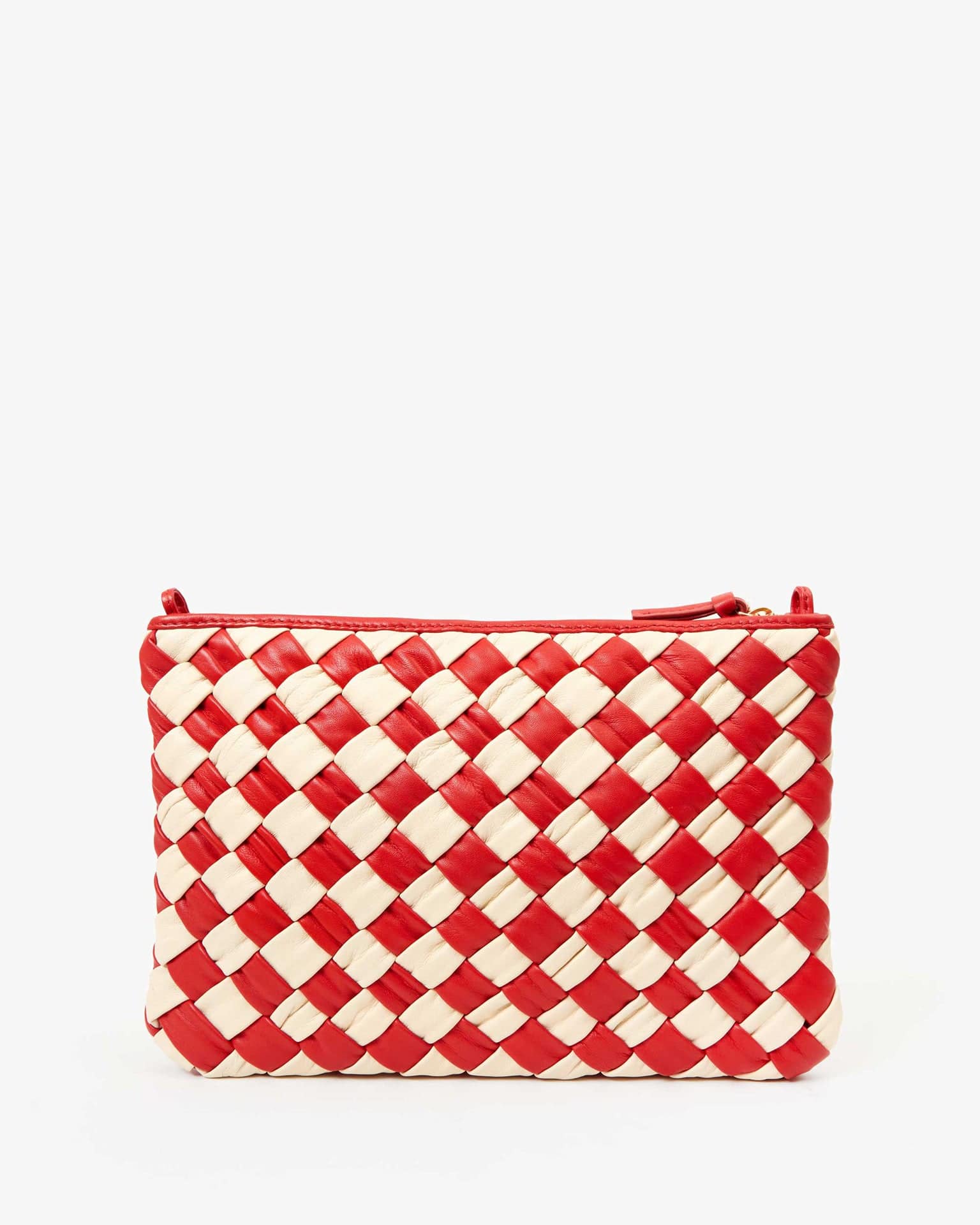 Puffy Woven Nappa Flat Clutch w/ Tabs in Rossa & Cream