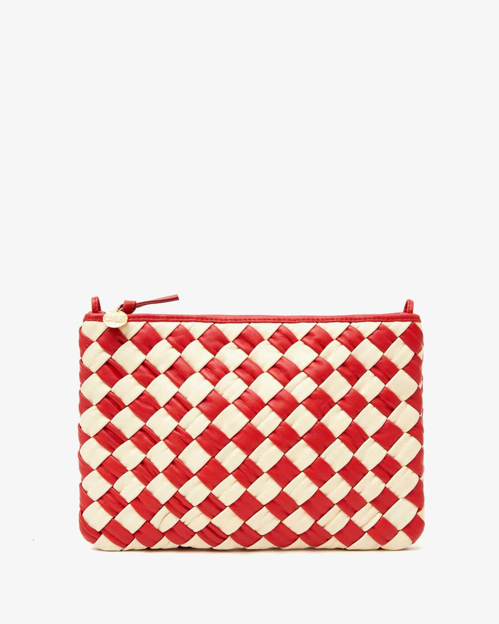 Puffy Woven Nappa Flat Clutch w/ Tabs in Rossa & Cream