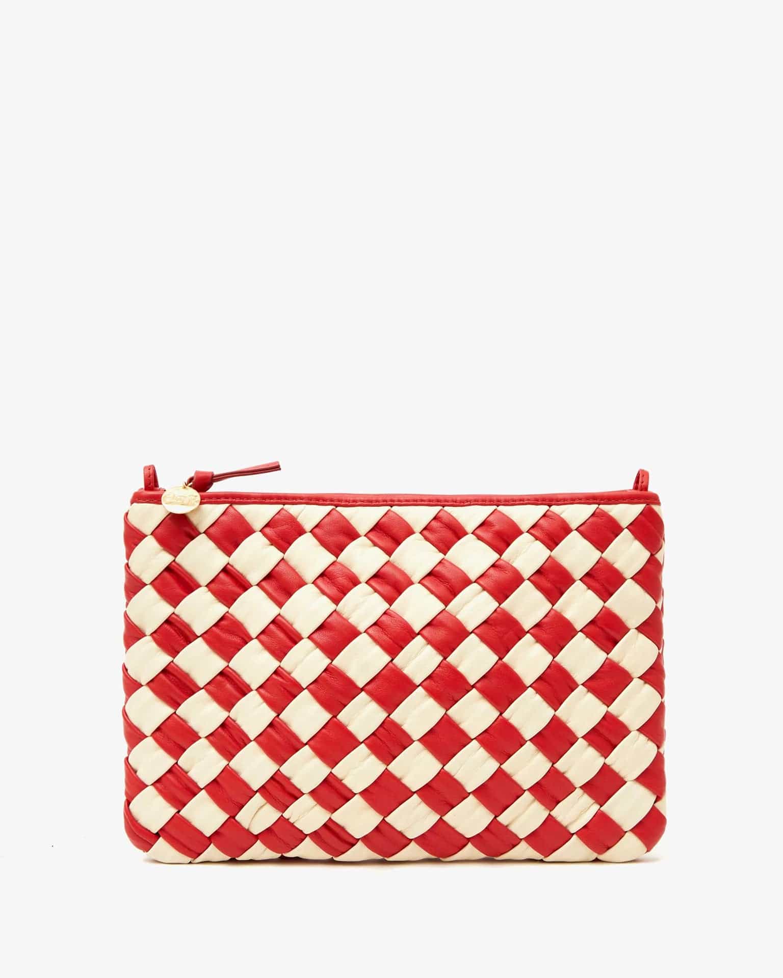 Puffy Woven Nappa Flat Clutch w/ Tabs in Rossa & Cream