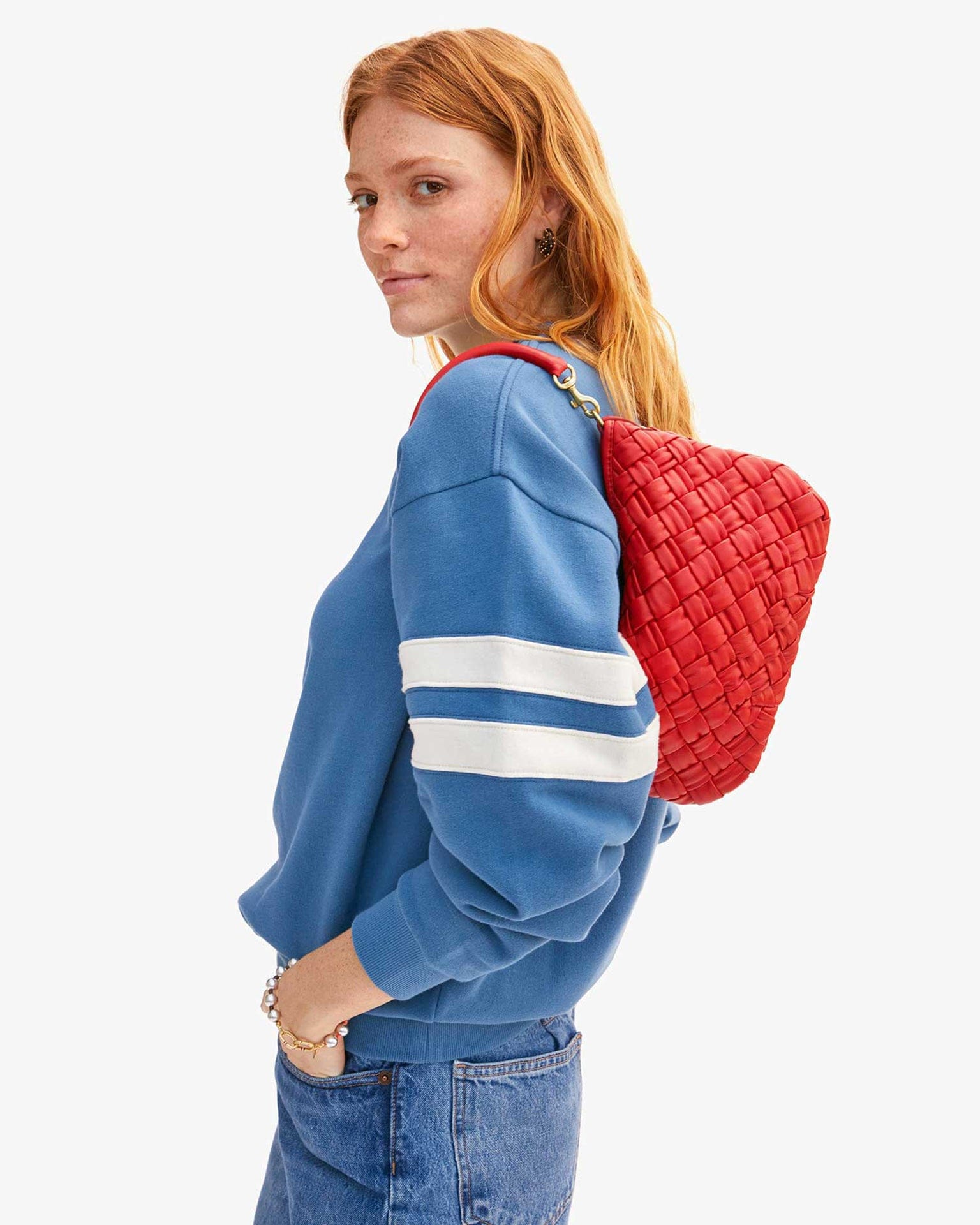Puffy Woven Nappa Petit Moyen Messenger in Rosa