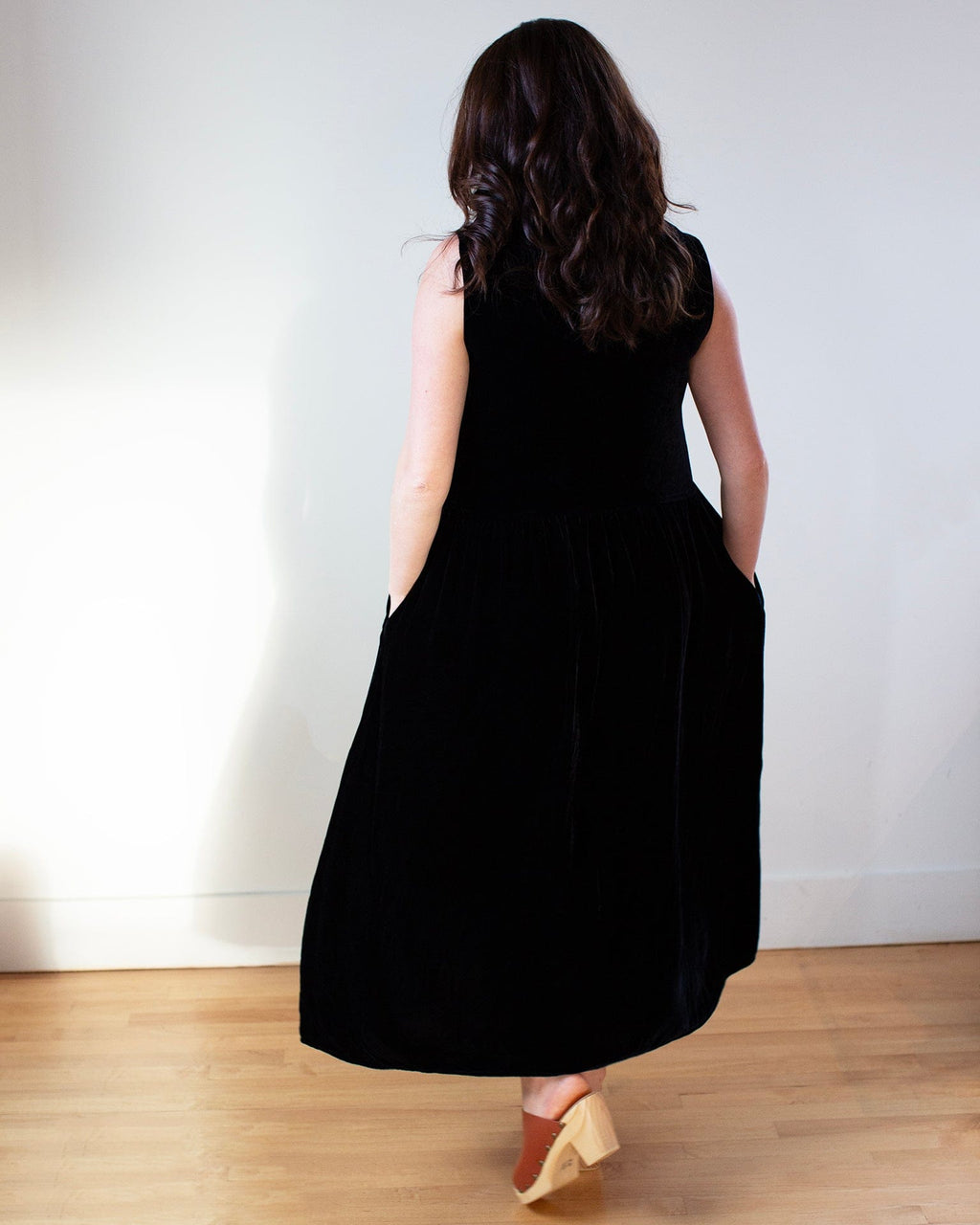 Adele Silk Velvet Dress in Ink