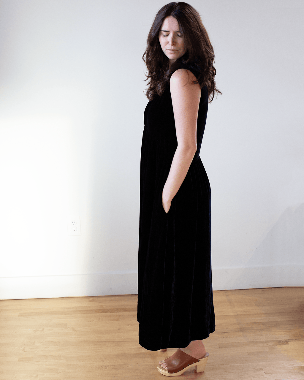 Adele Silk Velvet Dress in Ink